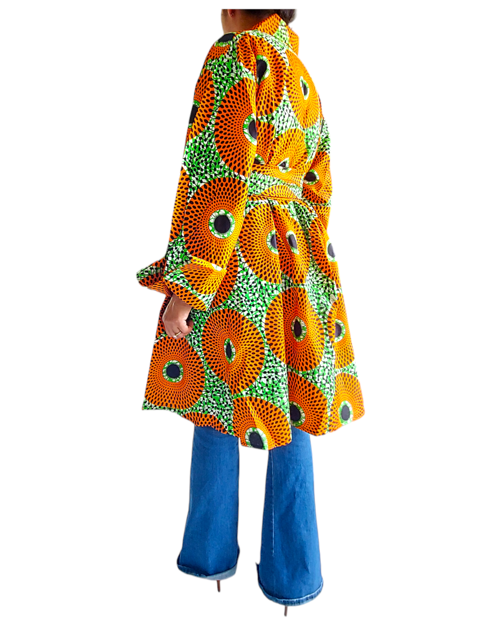 1207- Cotton Short Dress / Blouse- Orange/Green