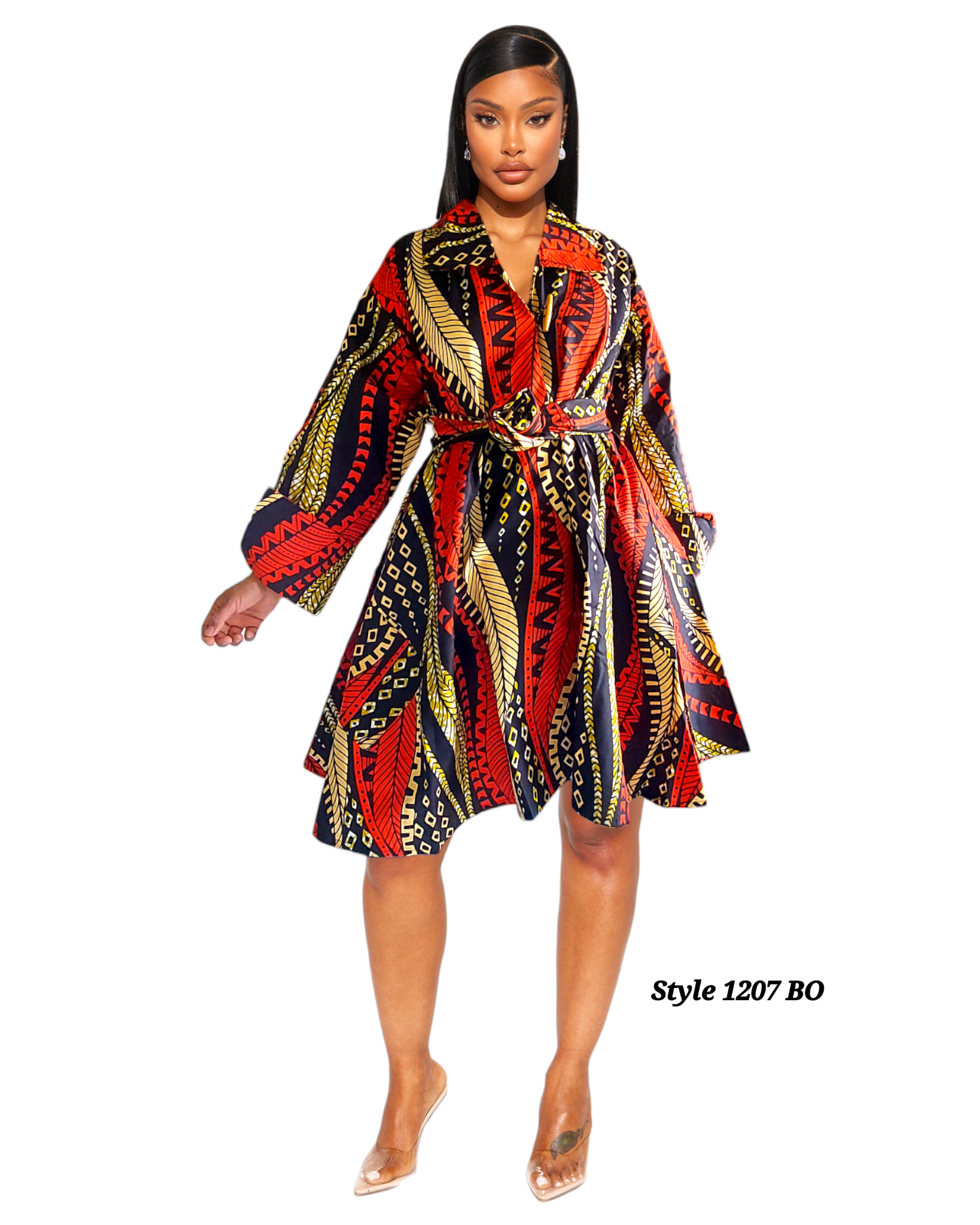 1207- Cotton Short Dress / Blouse Black/Orange