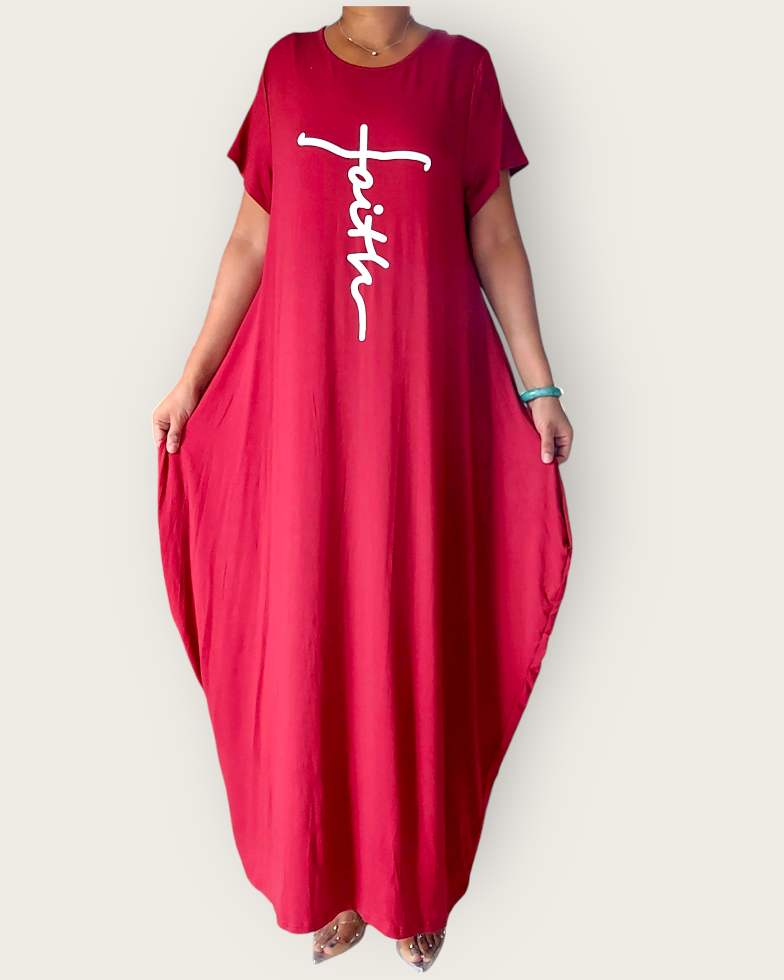 Faith Bubble Jersey Dress/Short Sleeve /Burgundy 2022SS