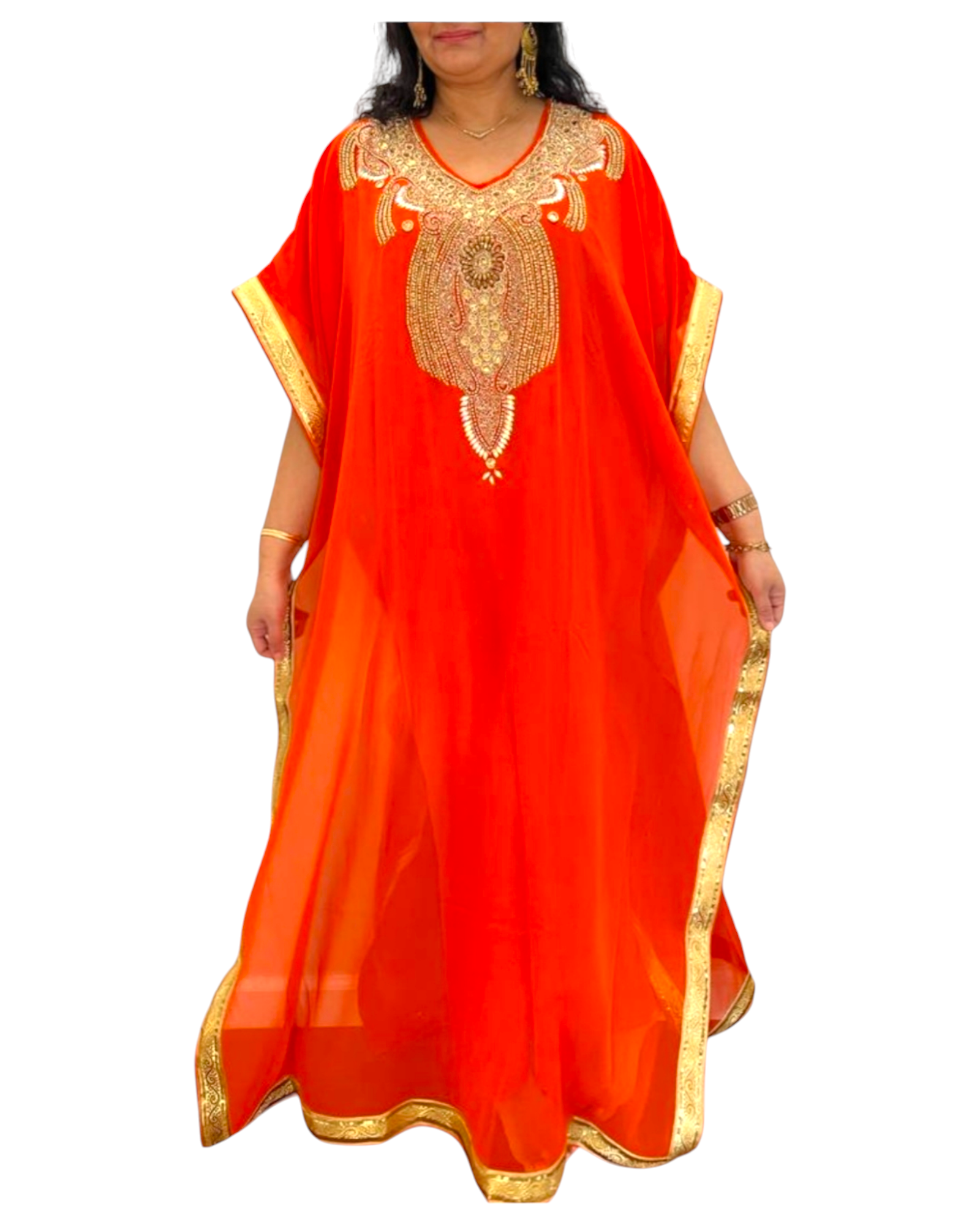 Beaded kaftan Dress With Border