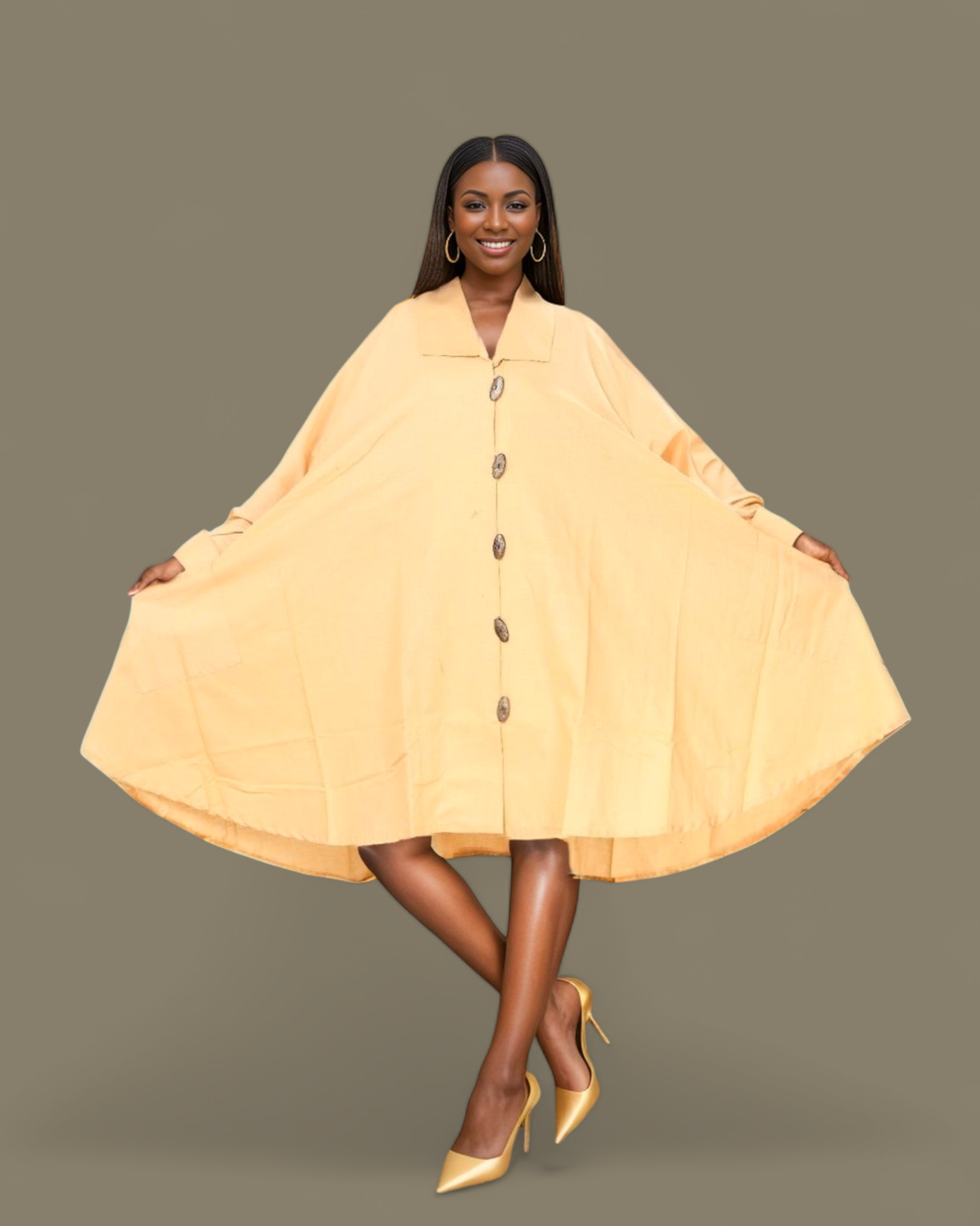 243 - Women Mid Length Coat Dress / Blouse - Beige