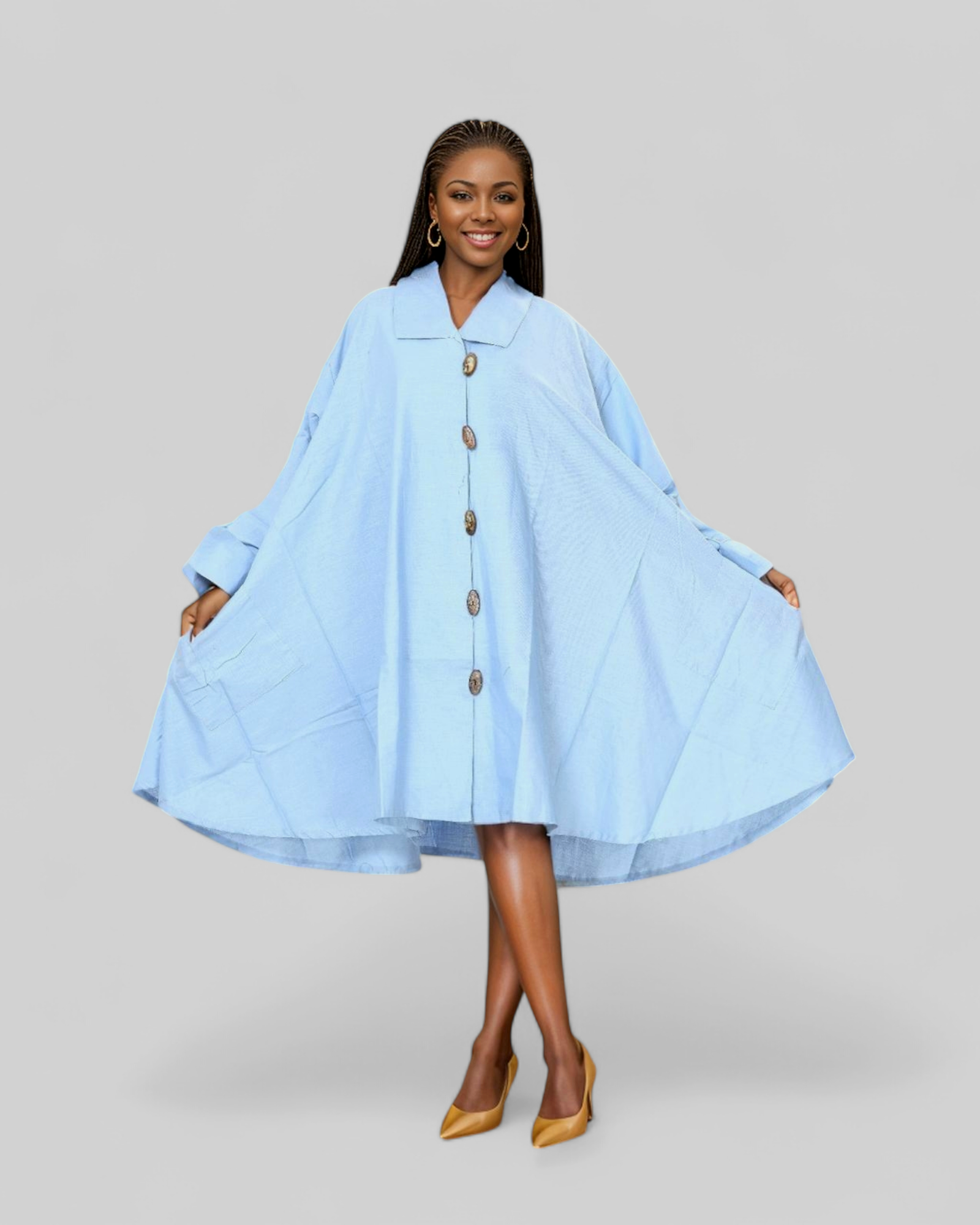 243 - Women Mid Length Coat Dress / Blouse - Light Blue