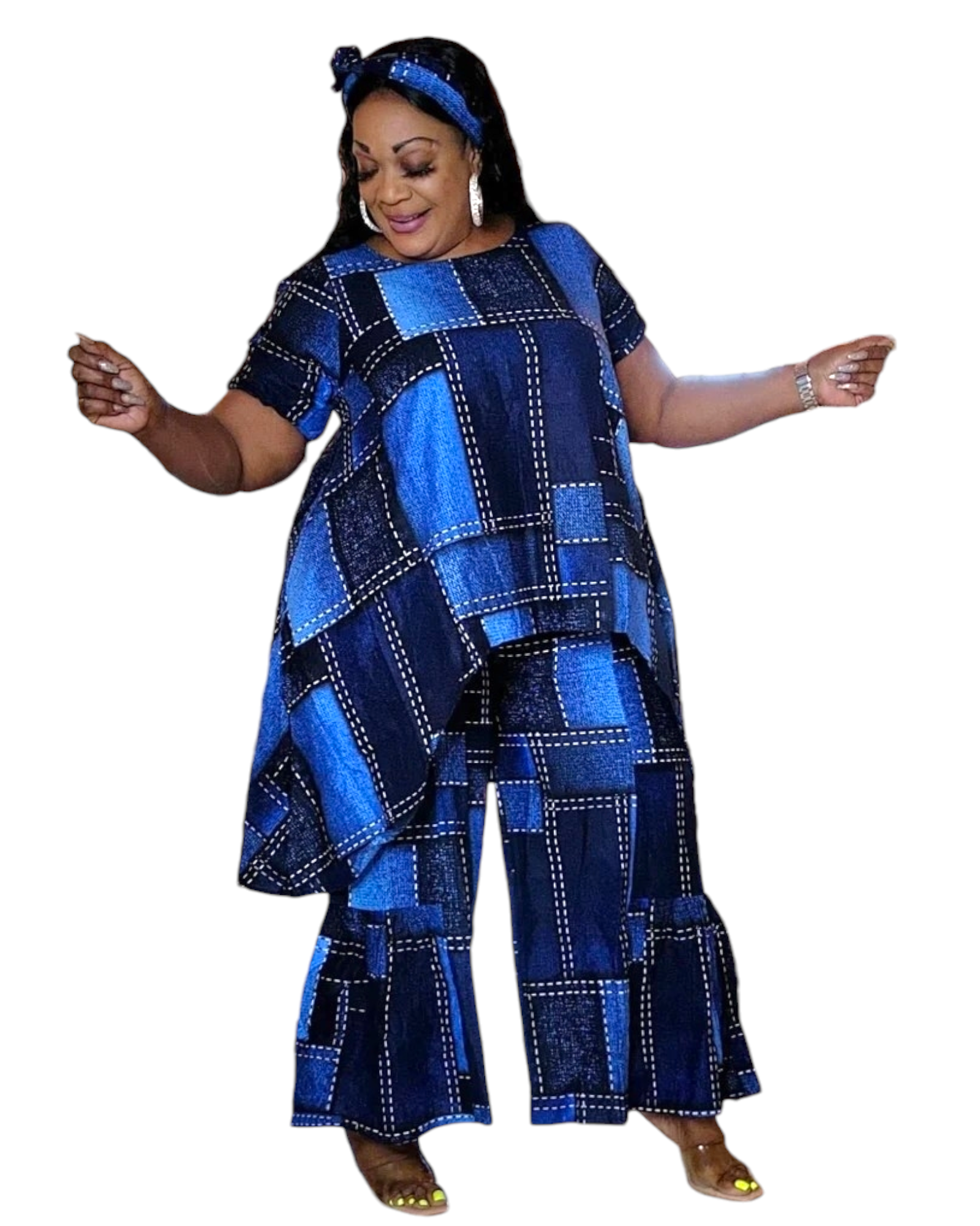 7772 - Woman Pant & Blouse Set Print 604