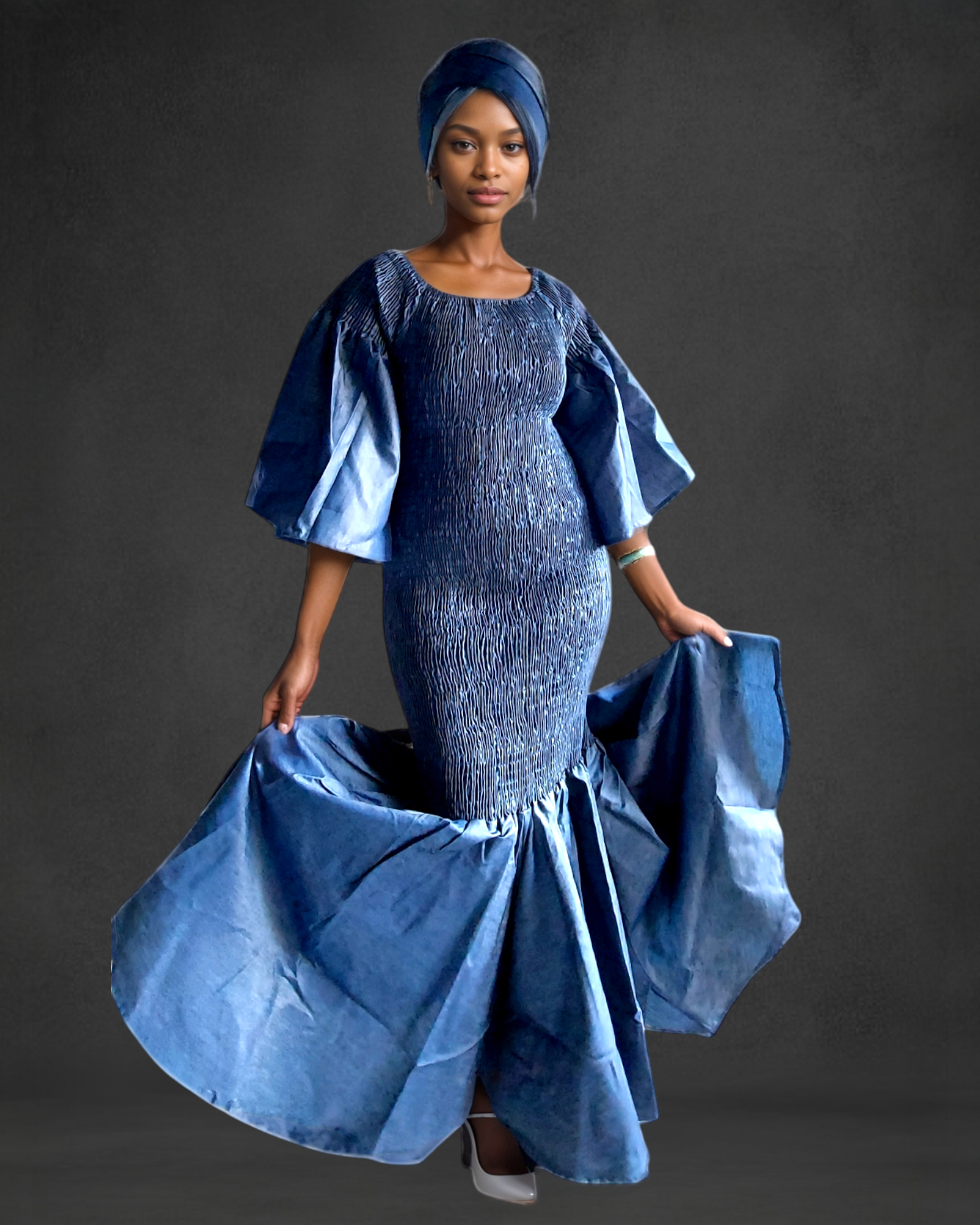 Smock Mermaid Dress Blue Denim 1112