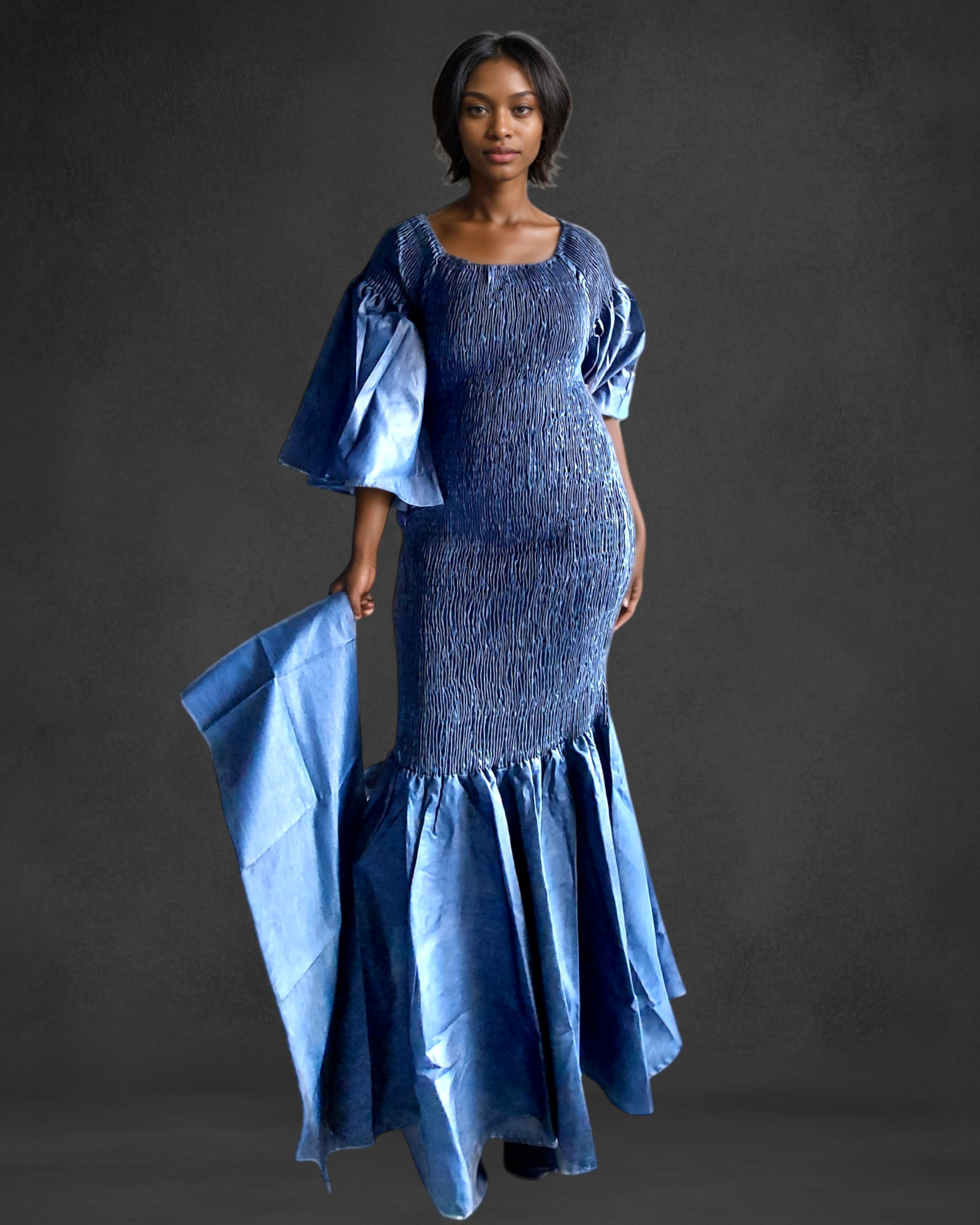 Smock Mermaid Dress Blue Denim 1112