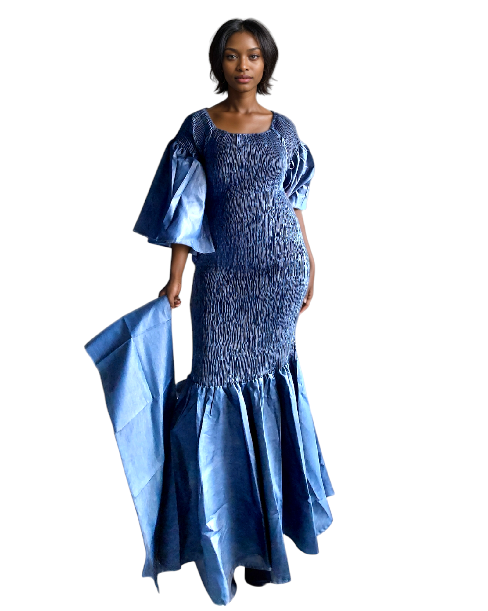 Smock Mermaid Dress Blue Denim 1112