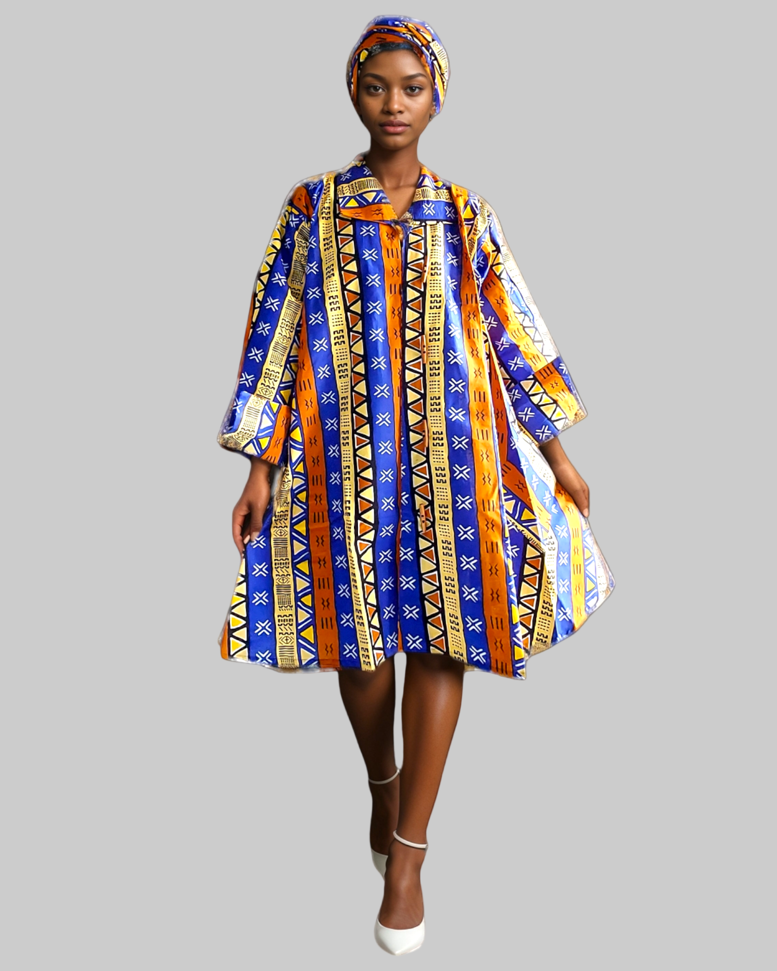 1207- Cotton Short Dress / Blouse With Scarf