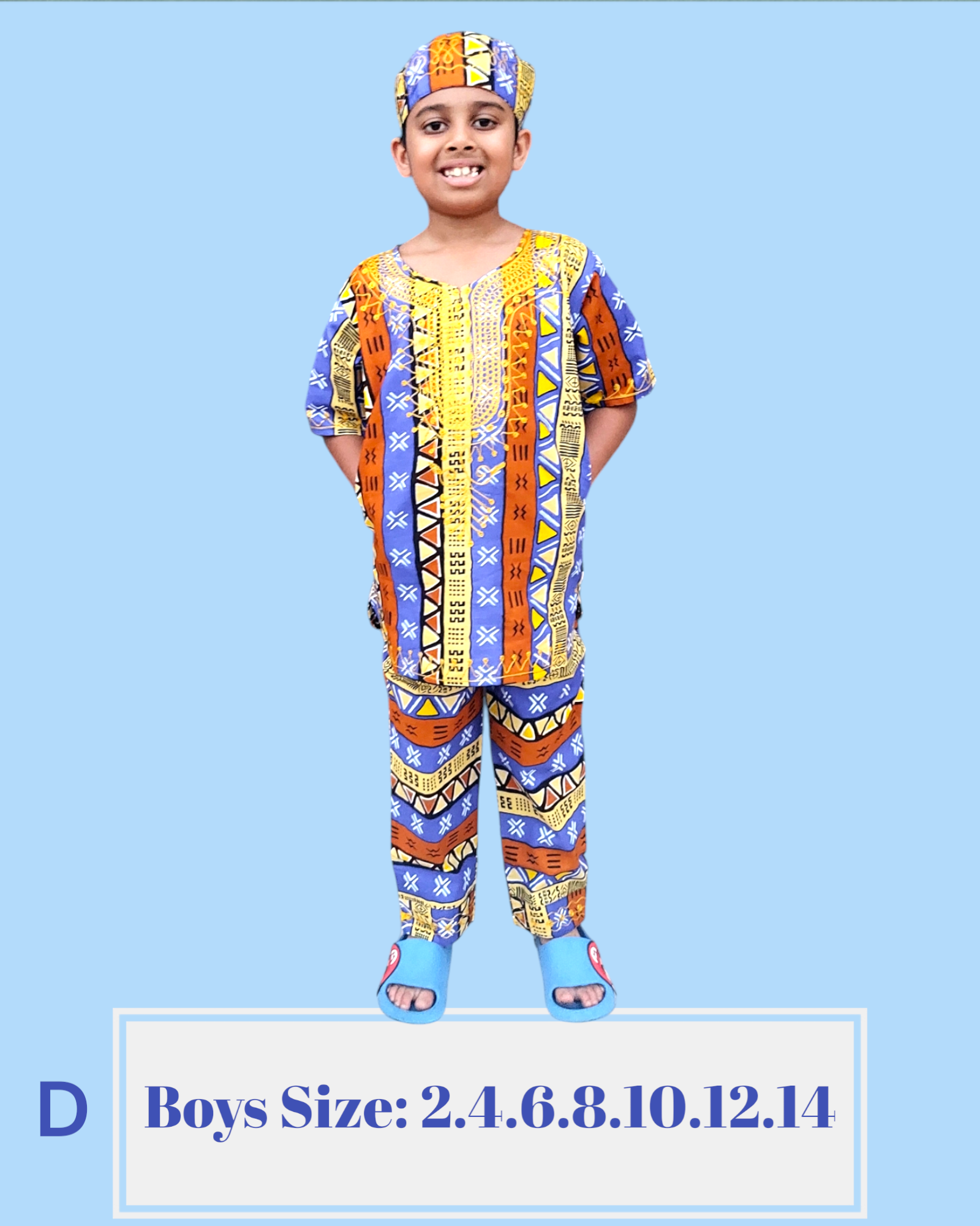 Boys 3 Pcs Set/ Pant/Tunic/Kufi Hat D