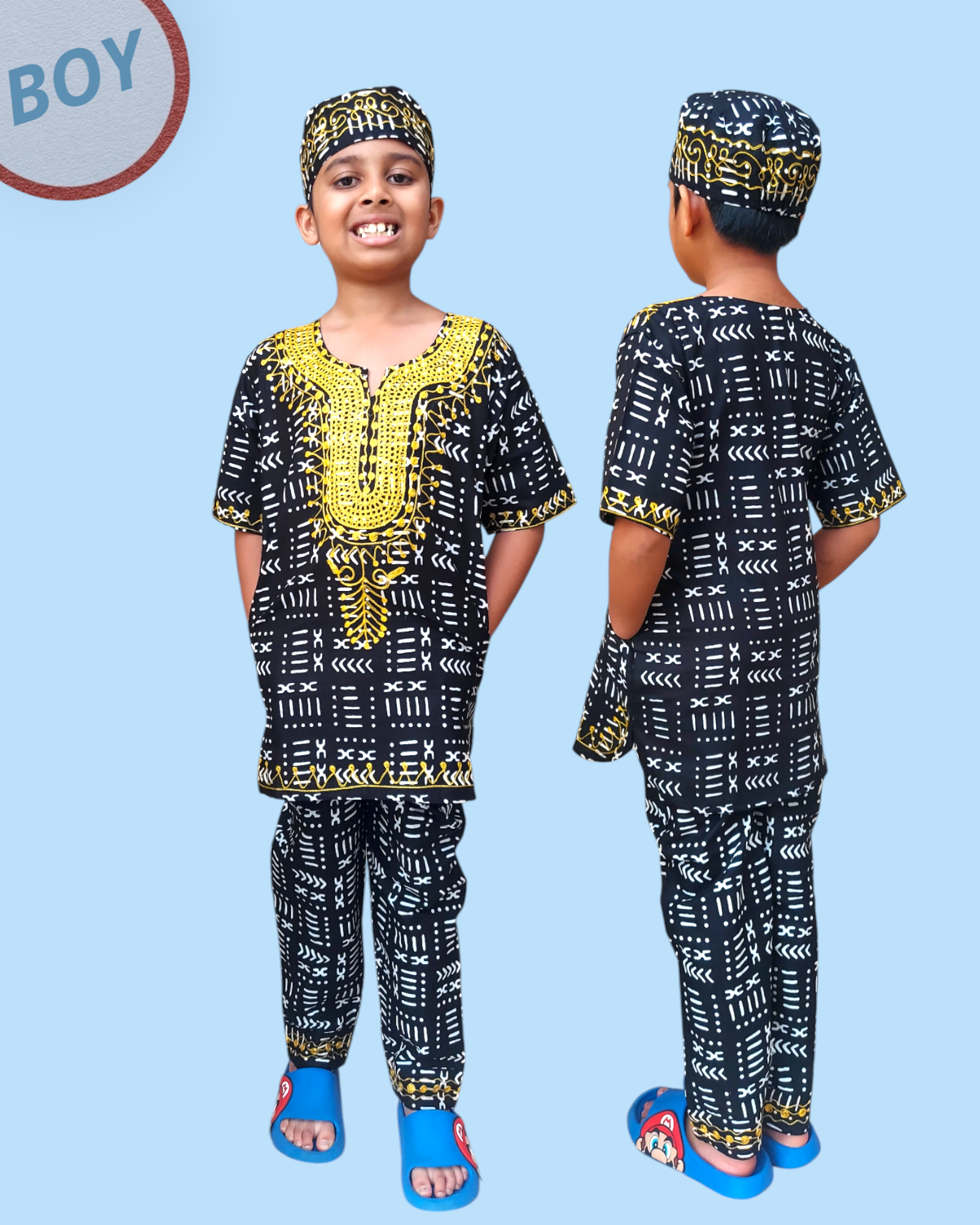 Boys 3 Pcs Set/ Pant/Tunic/Kufi Hat I