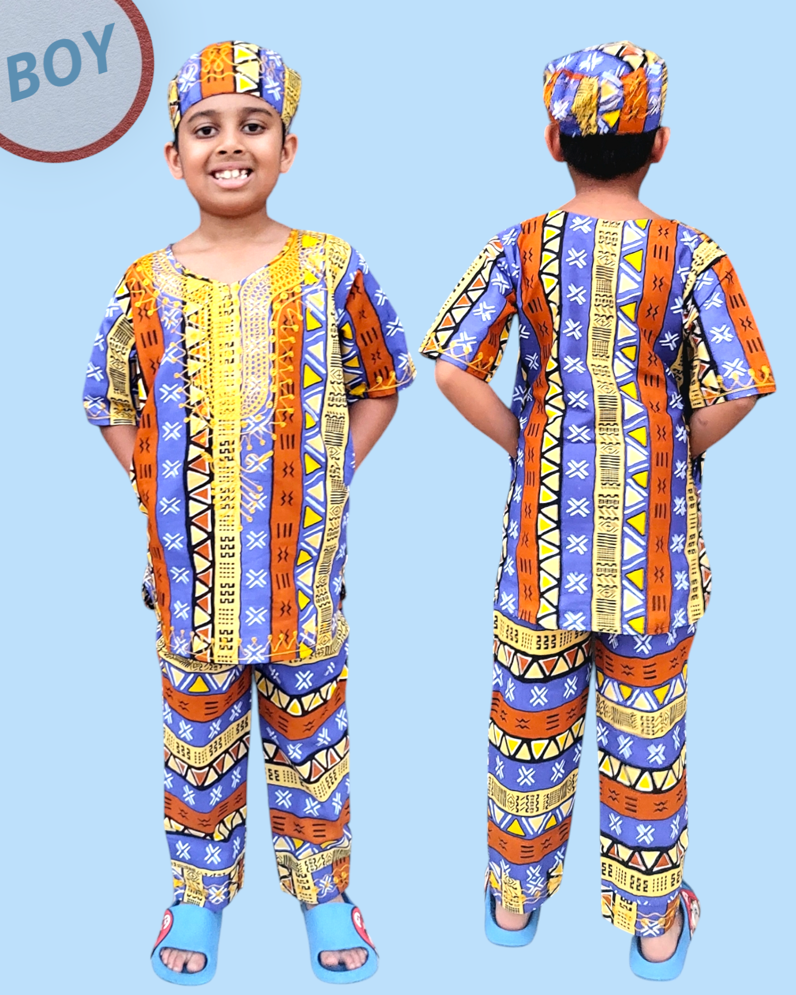 Boys 3 Pcs Set/ Pant/Tunic/Kufi Hat D