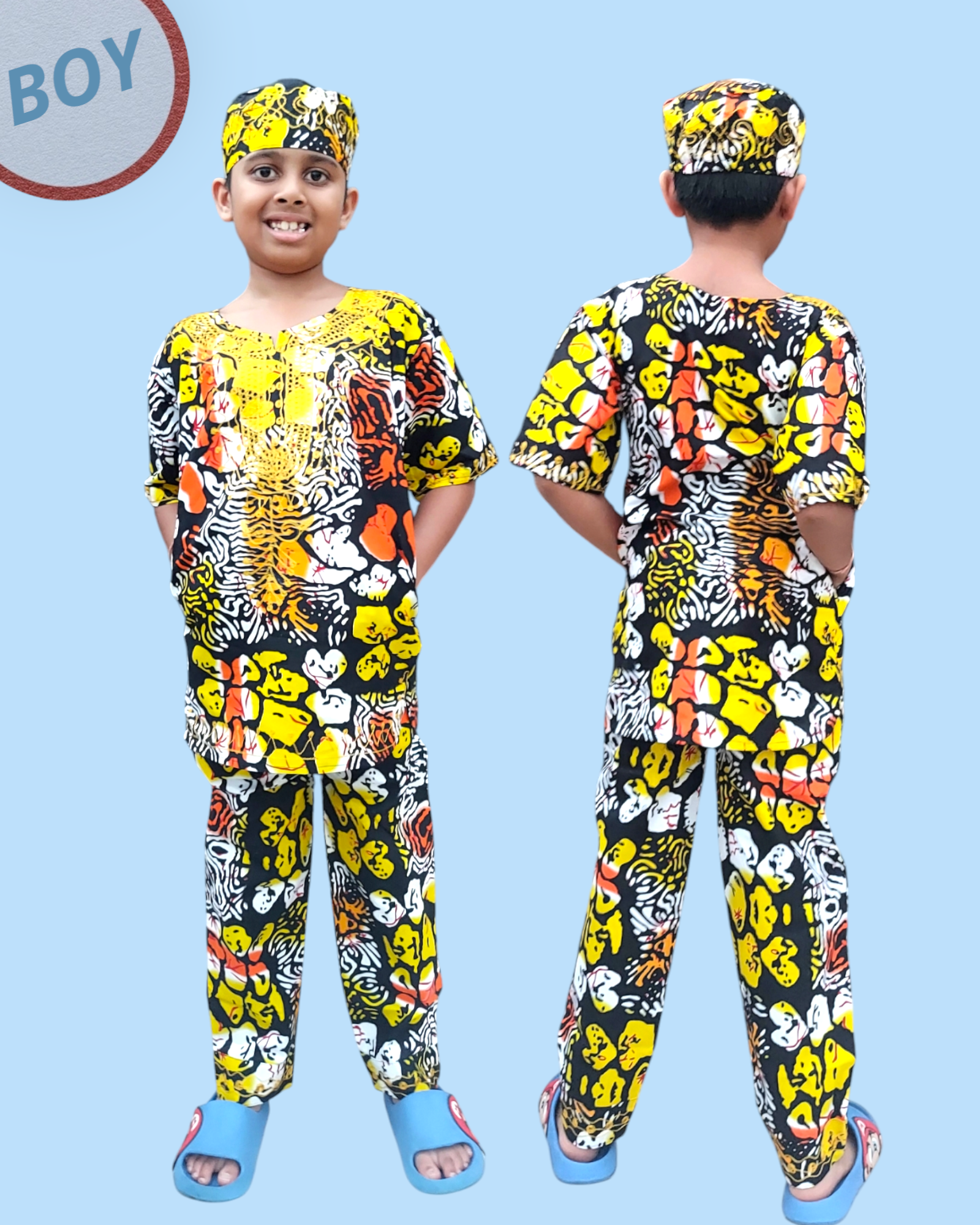 Boys 3 Pcs Set/ Pant/Tunic/Kufi Hat E
