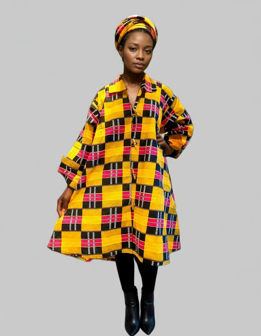 1207- Cotton Short Dress / Blouse With Scarf
