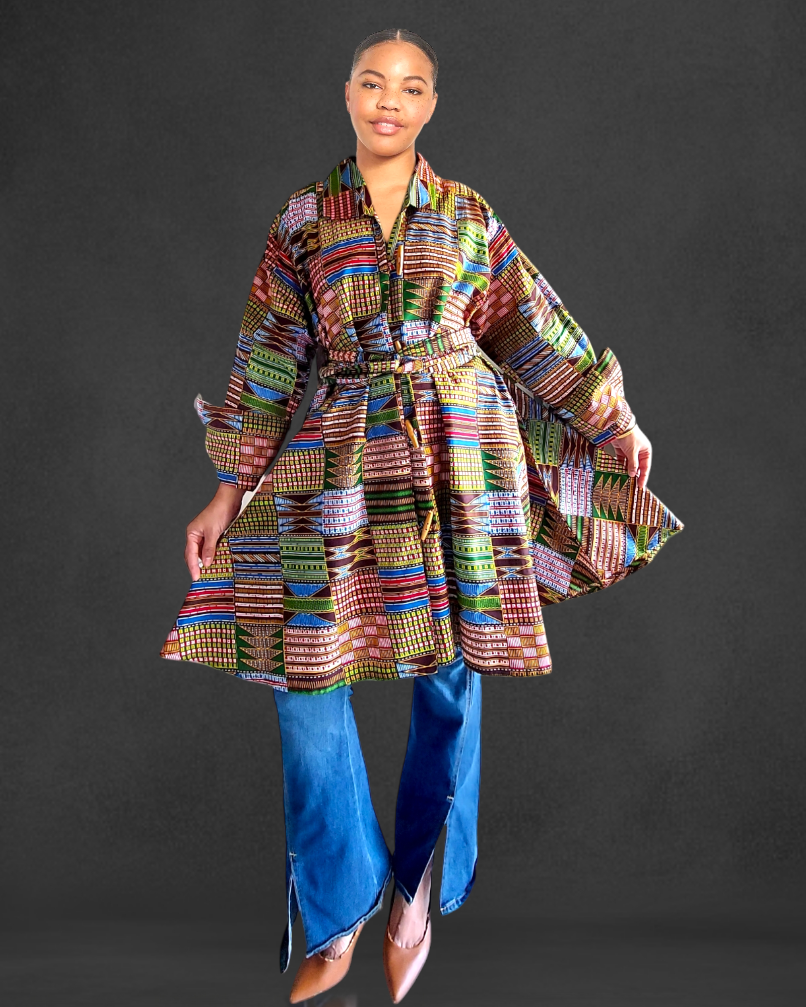 1207- Cotton Short Dress / Blouse With Scarf