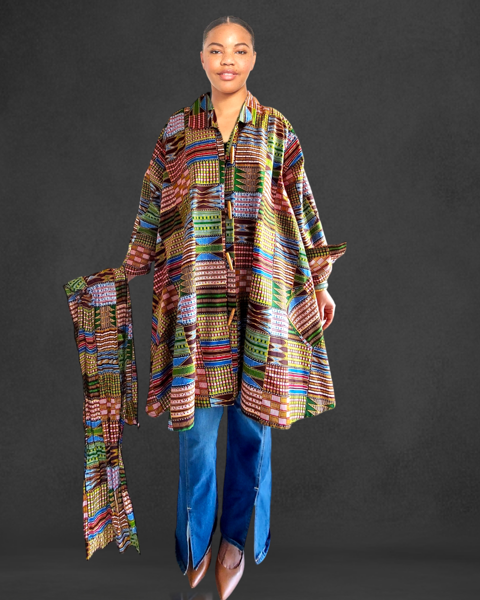 1207- Cotton Short Dress / Blouse With Scarf