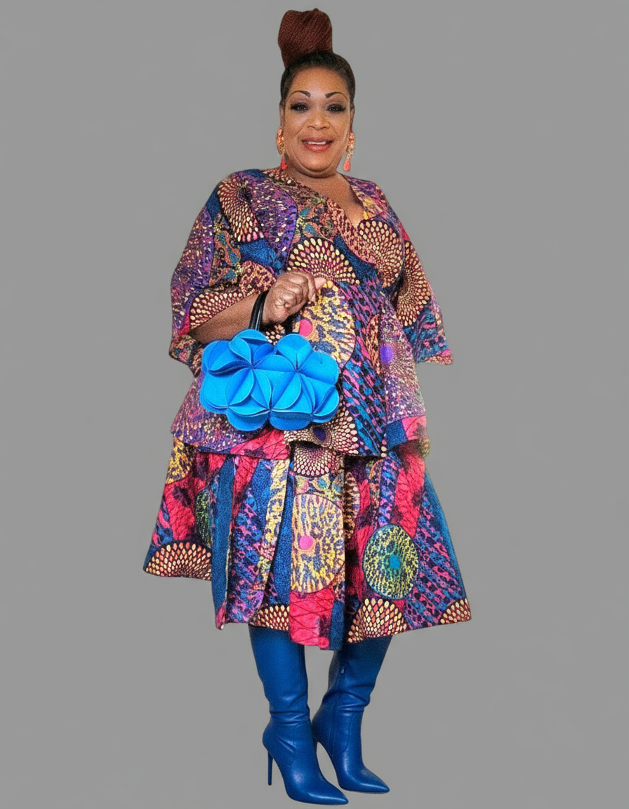 Wrap Blouse & Mid Length Skirt Set