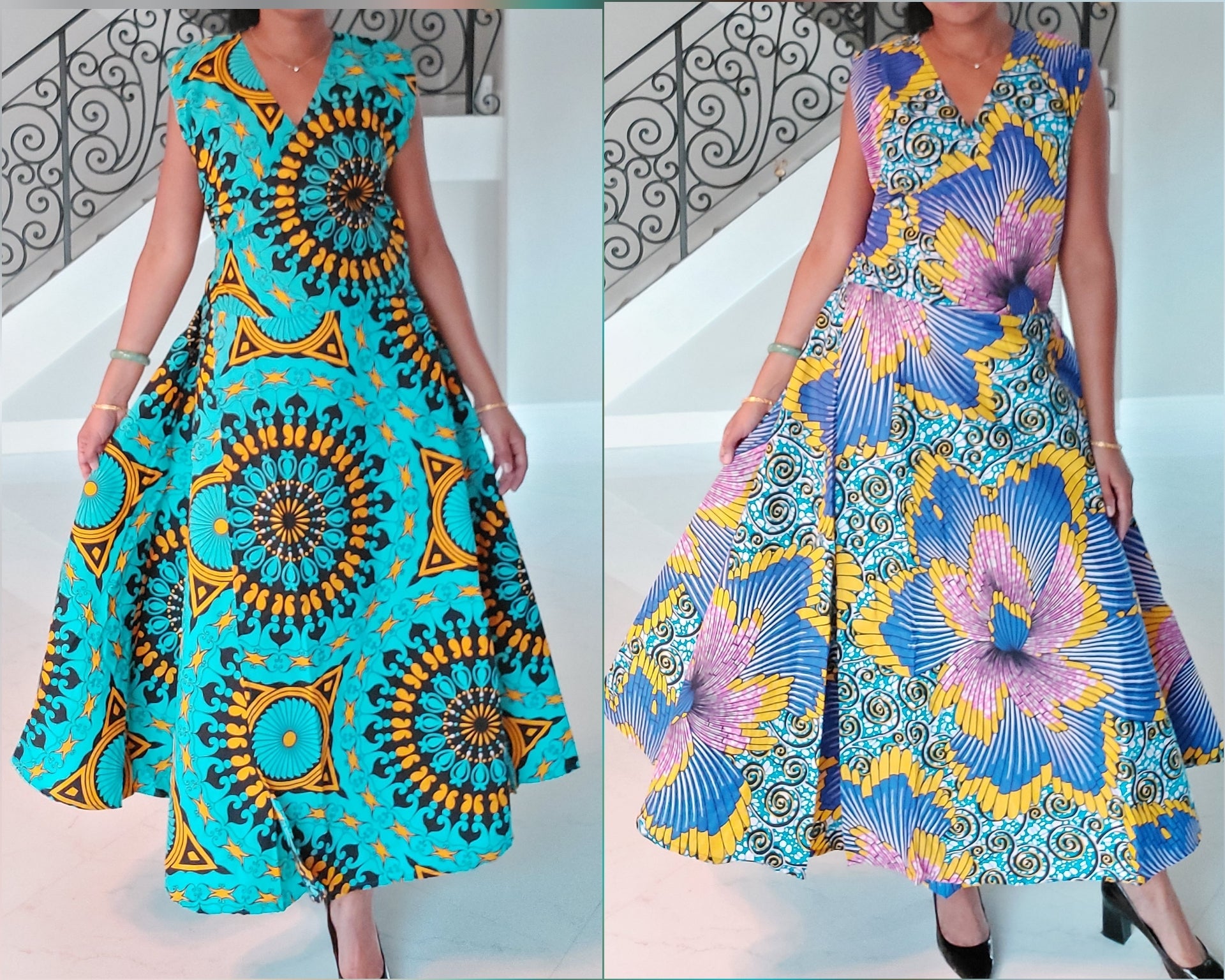 1045- Women Long Printed Wrap Dress,2
