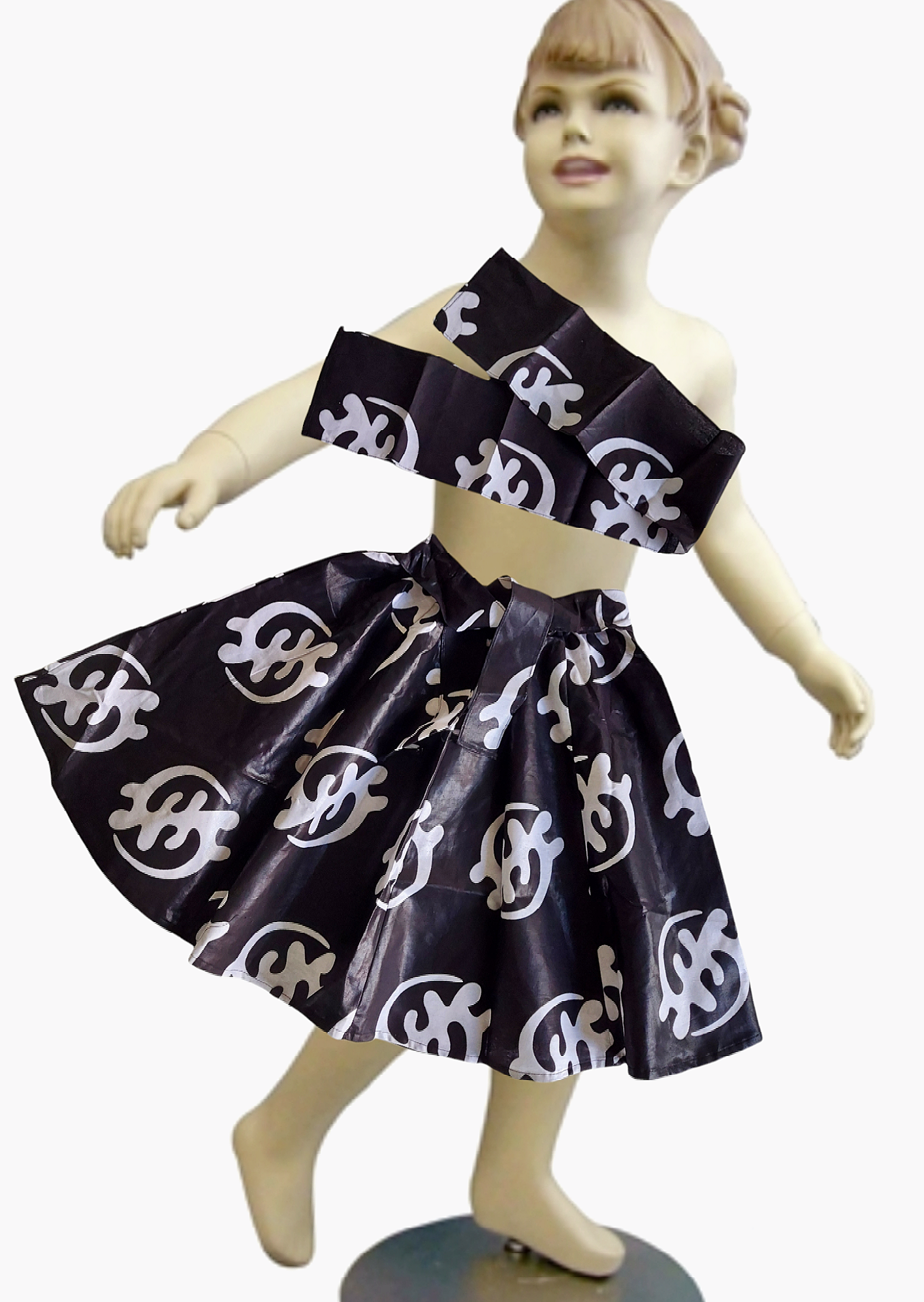 K005 Kids / Girls Skirt & Scarf Set- Gye-Nyame Print