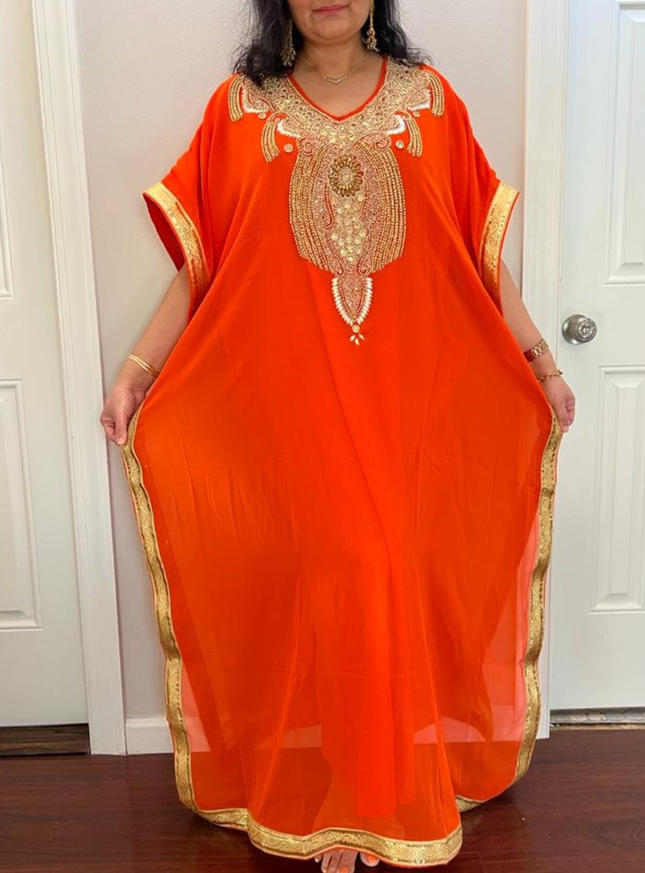 Beaded kaftan Dress With Border