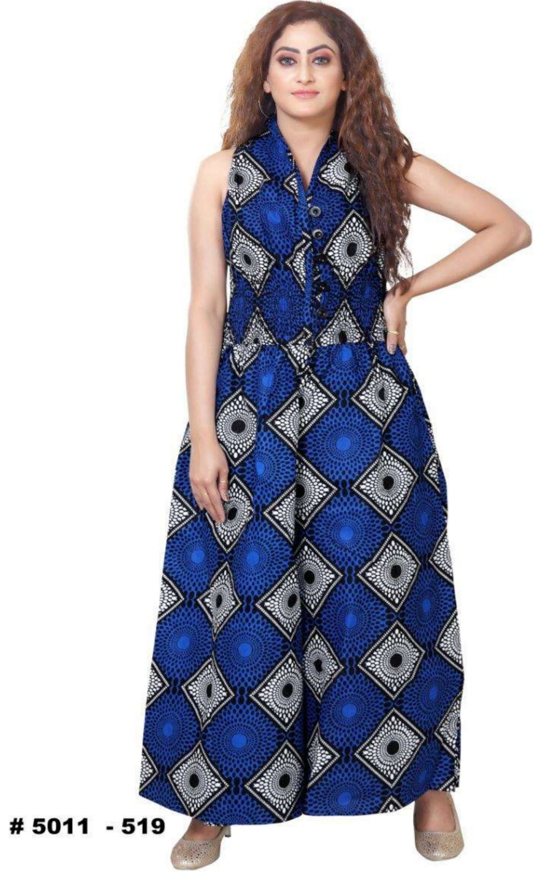 Ladies Jumpsuit / Wide Leg Pants/African Romper - Royal Blue- 5011