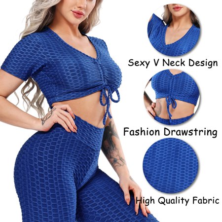 1003- TikTok BBL Long Legging & Crop Top Set/ Honey Comb Solid
