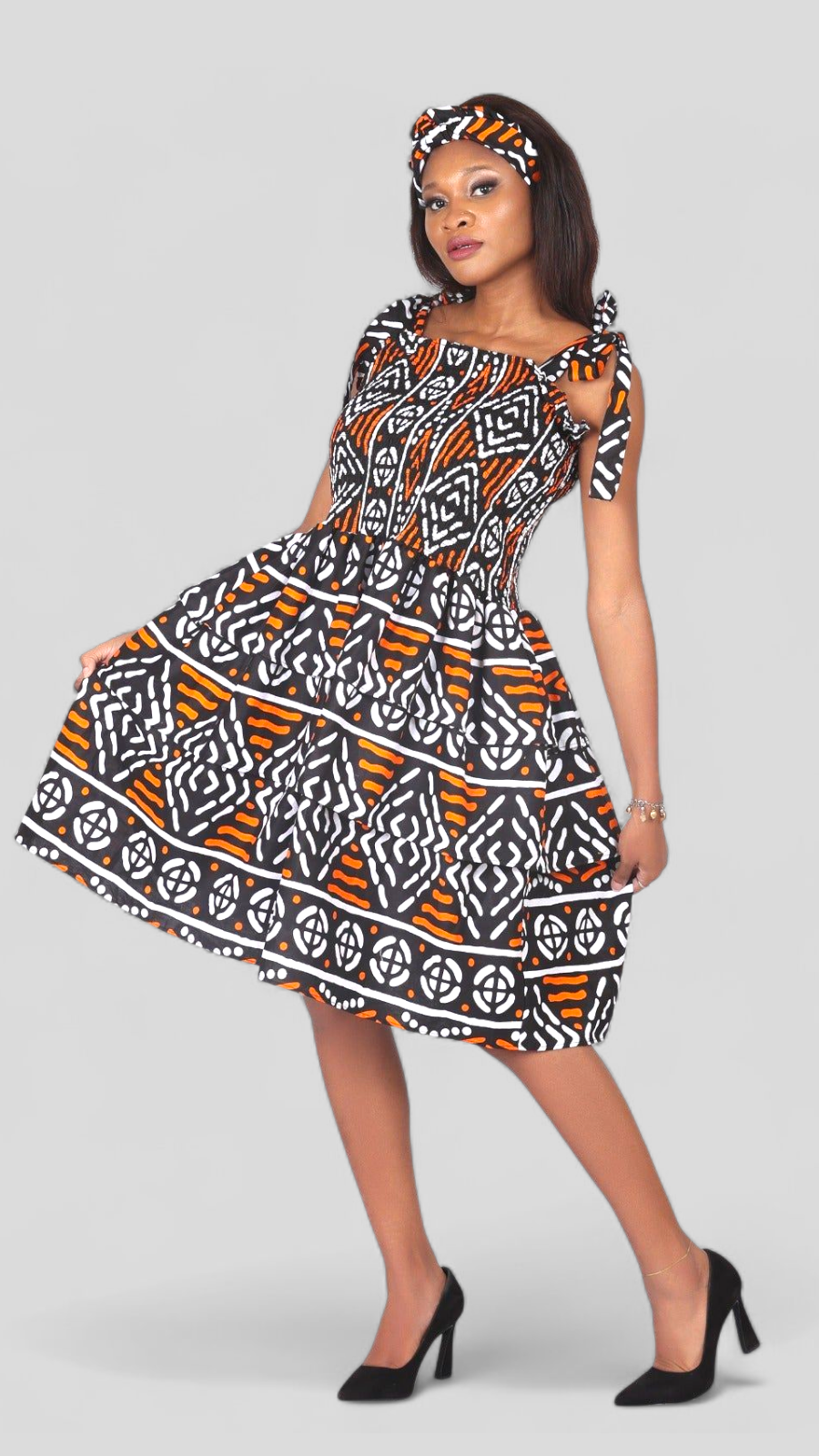 Flounce Dress/Shoulder Straps /African Anarka Print KVZ66