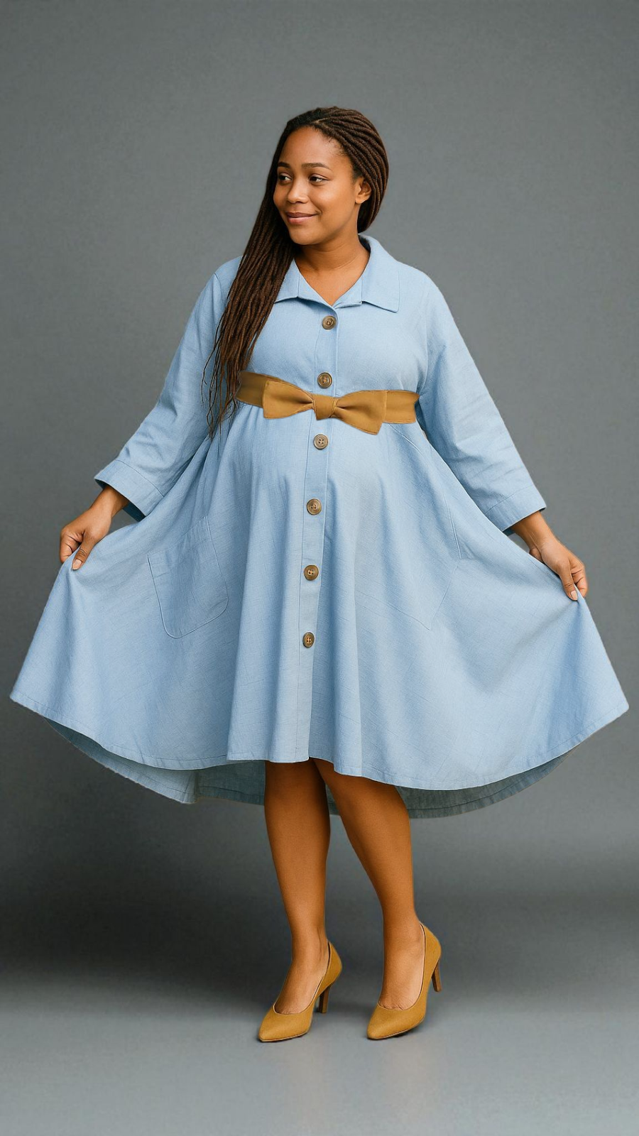243 - Women Mid Length Coat Dress / Blouse - Light Blue