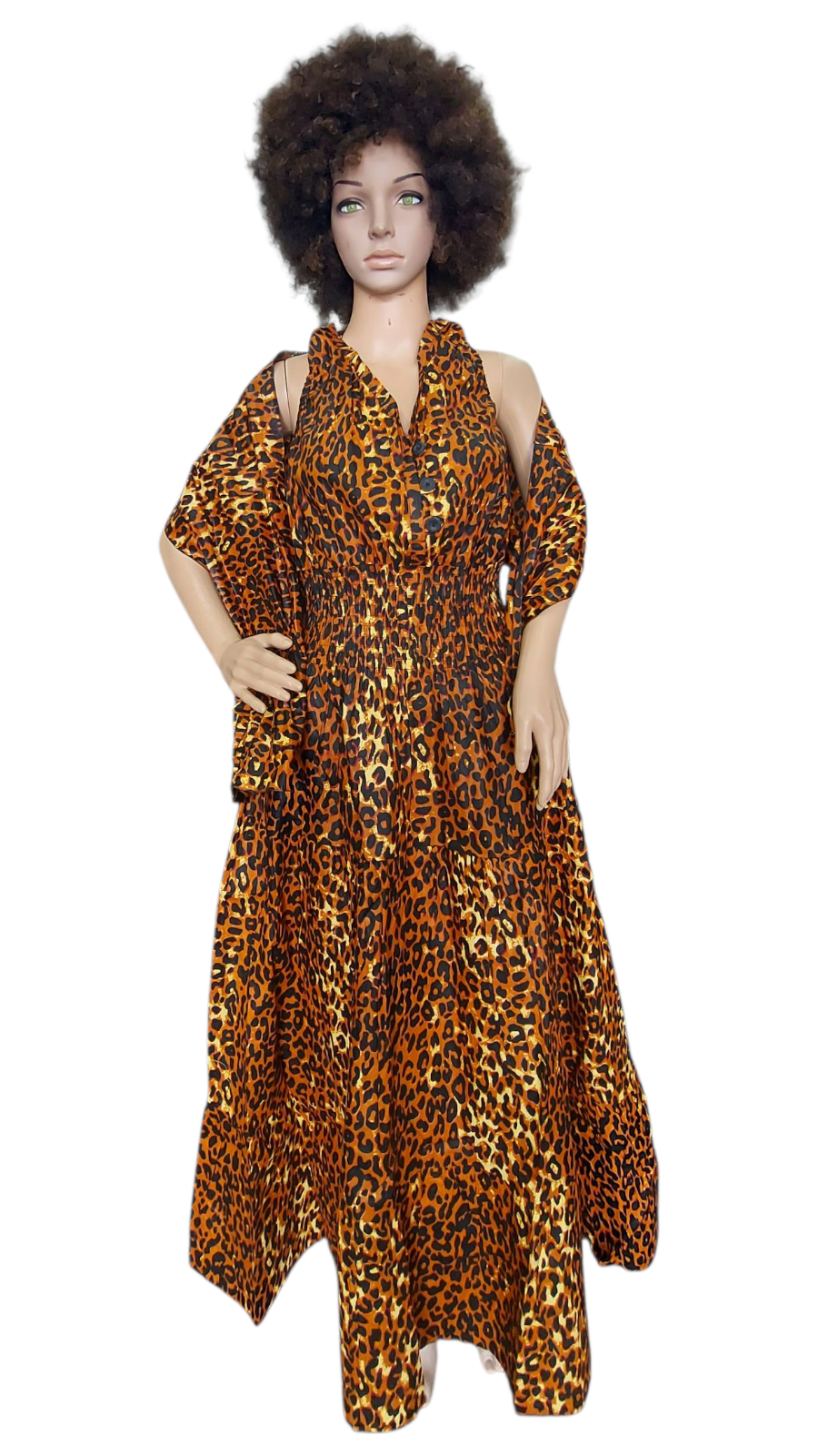 Smocked Halter Dress With Scarf Brown Animal- 3028L