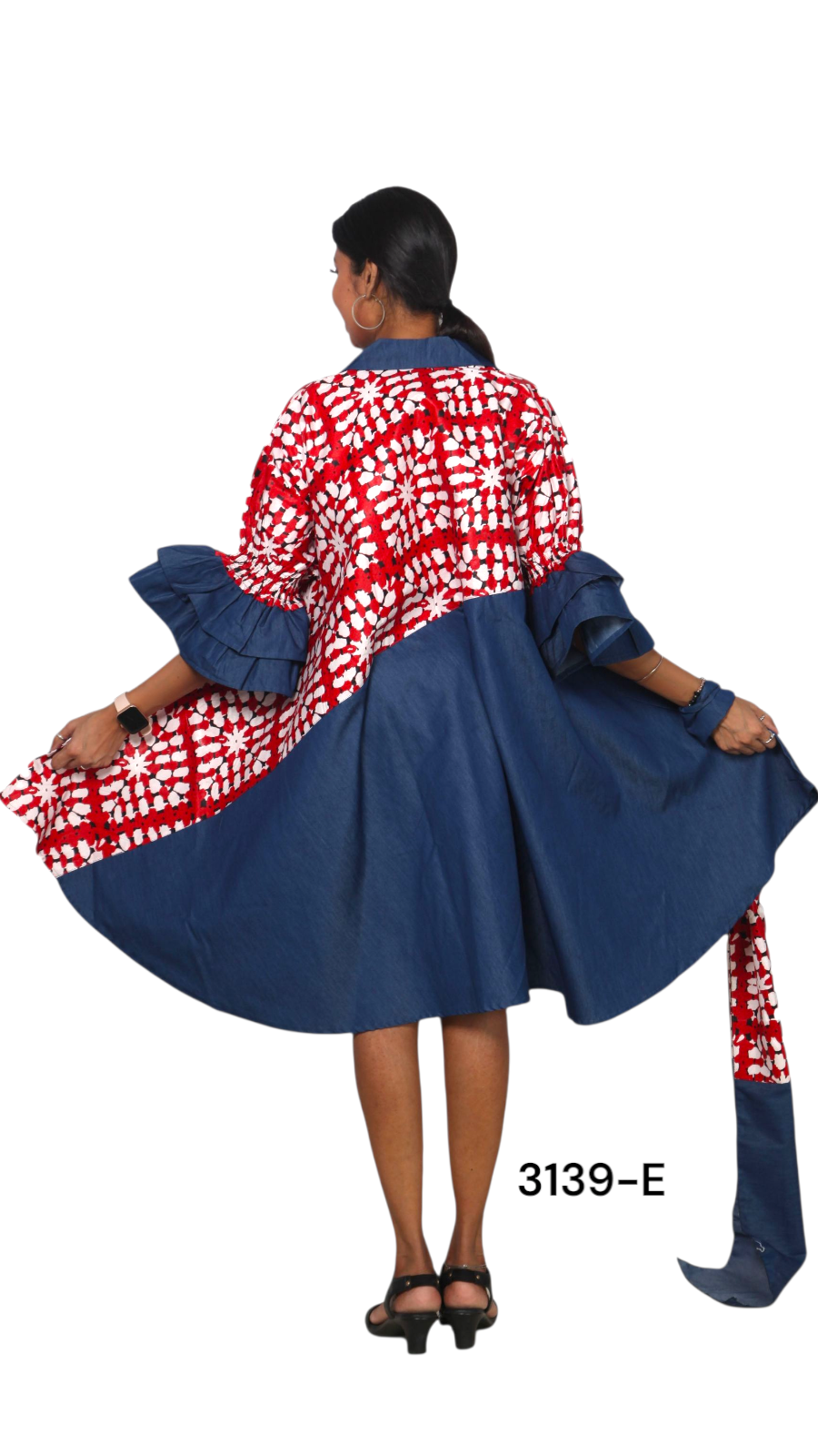 Denim Shirt Dress with Ankara African Print 3139-E