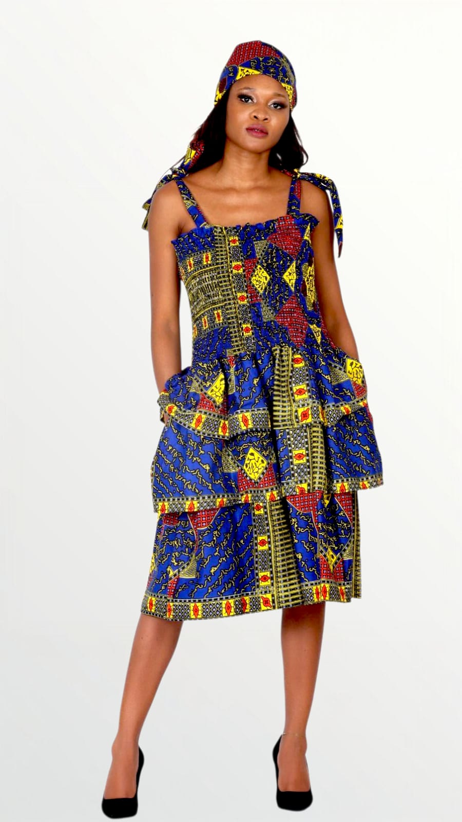 Tube Smock Flounce Dress/Shoulder Straps /African Anarka Print KVZ66