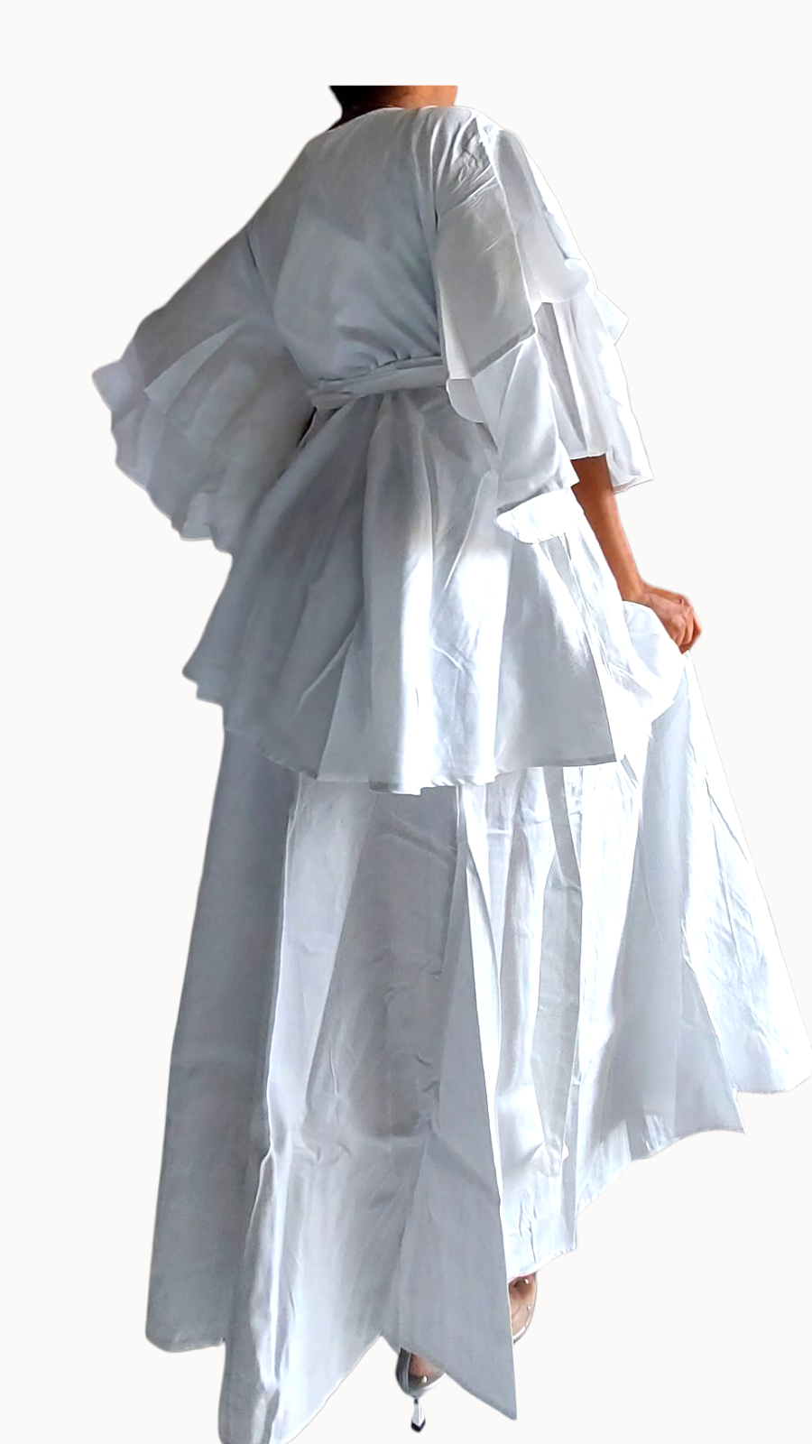 Cotton Wrap Blouse & Long Skirt-TO12/1350 White