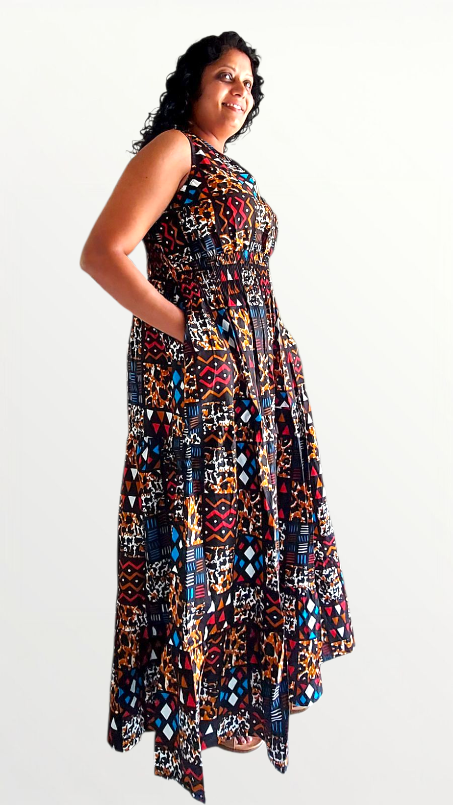 Smocked Dress With Scarf - 2038-66