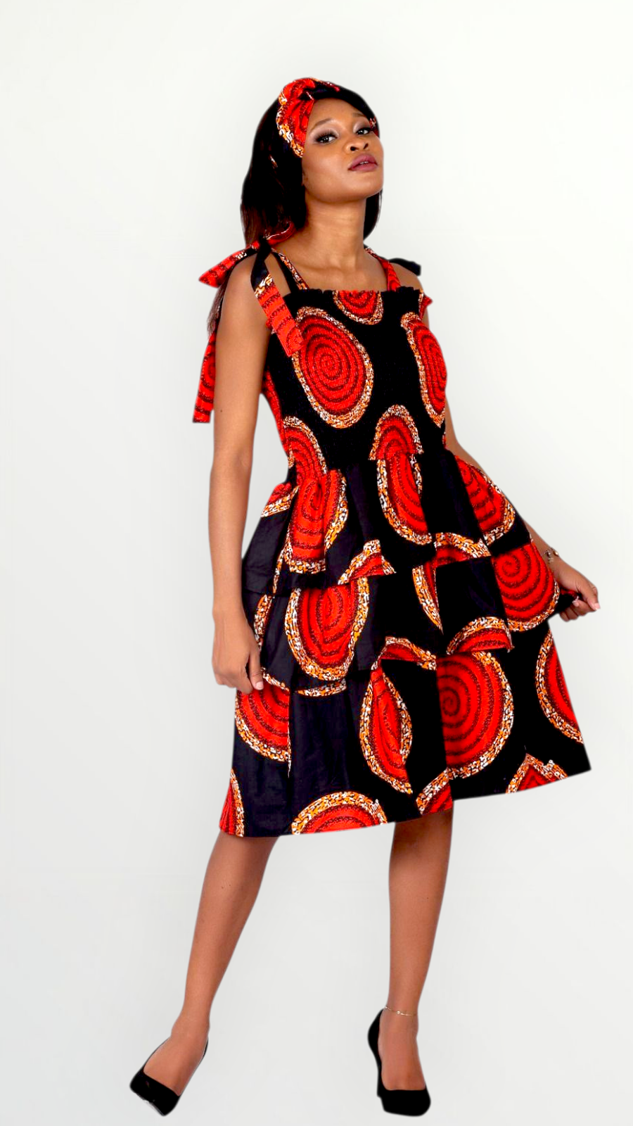 Tube Smock Flounce Dress/Shoulder Straps /African Anarka Print KVZ66