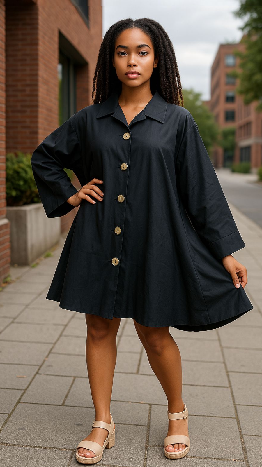 243 - Women Mid Length Coat Dress / Blouse - Light Blue