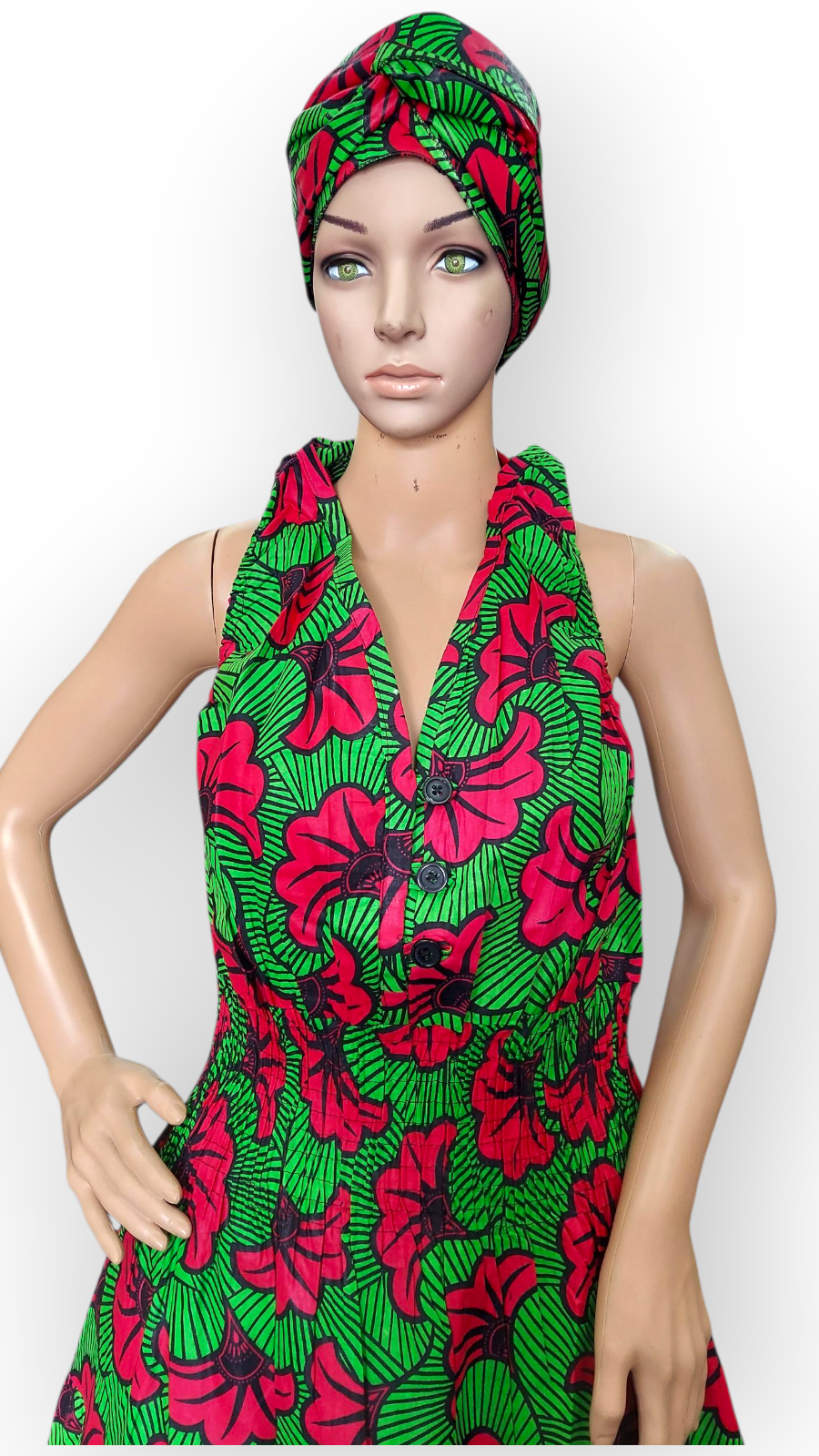 (Copy) Smocked Halter Dress With Scarf Fuchsia Floral - 3028L