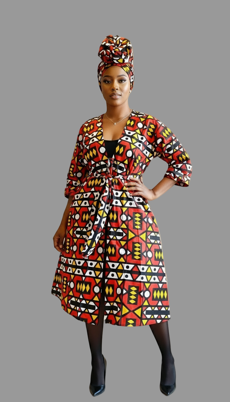 Kimono Mid Length Dress / Ankara Print FJO17