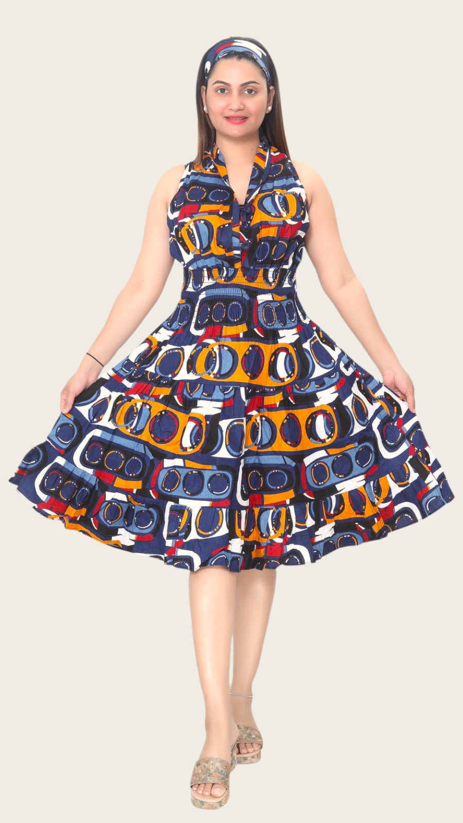 (Copy) 5006 - Woman's Mid-Length Smock Dress With Scarf