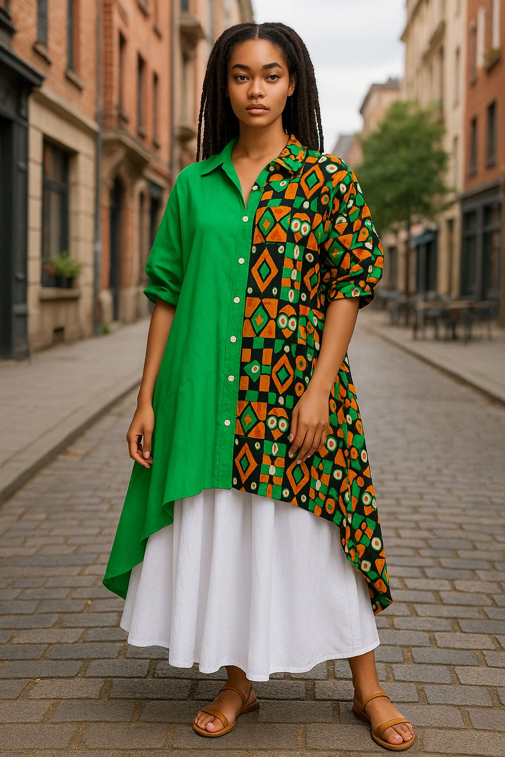 Ladie's Skirt/ Blouse Set -Green/White