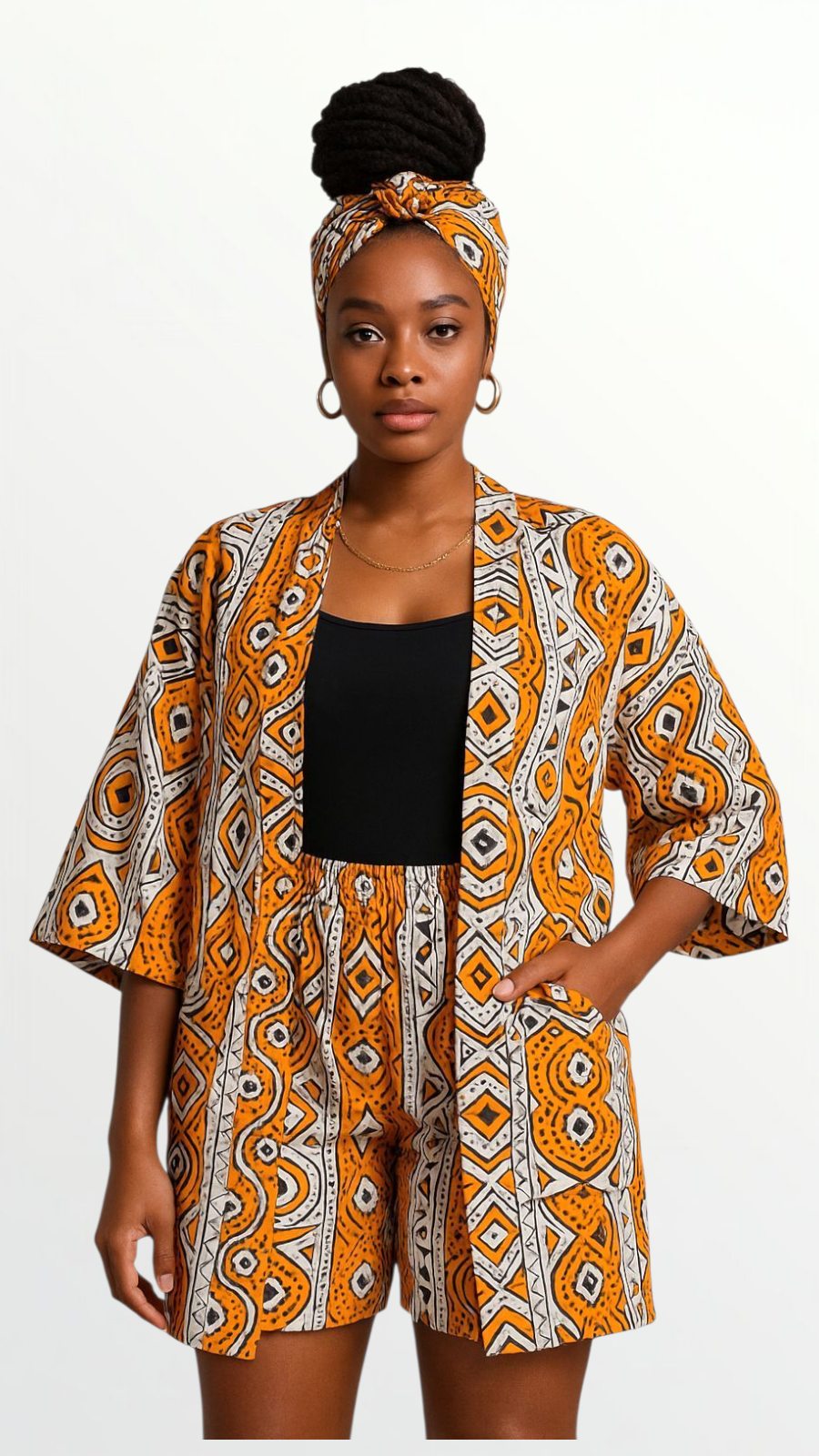 Kimono Shorts Set / Shorts & Kimono / Anarks Print 012 White/Orange