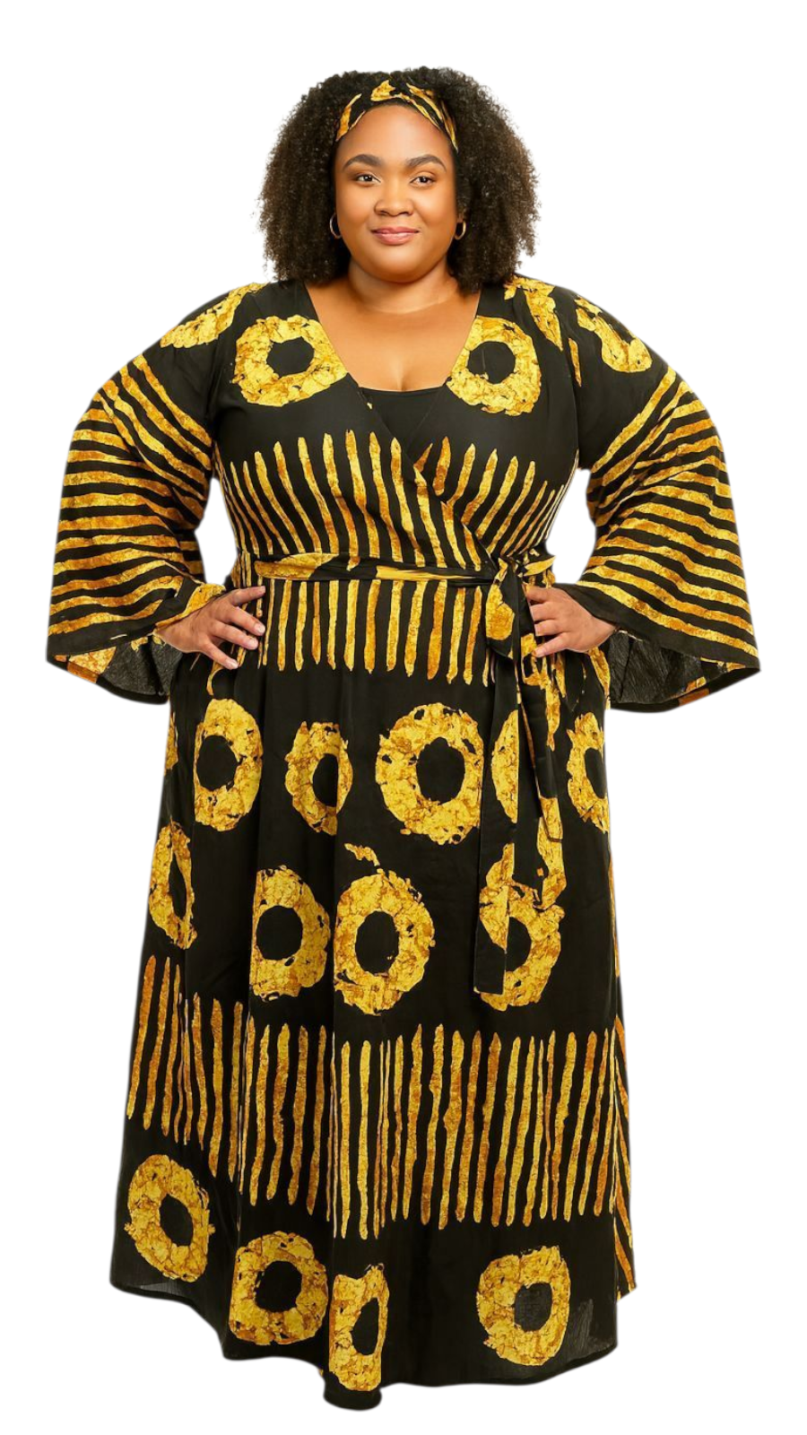 Wrap Dress / Ankara Print - 1360 Black/Yellow