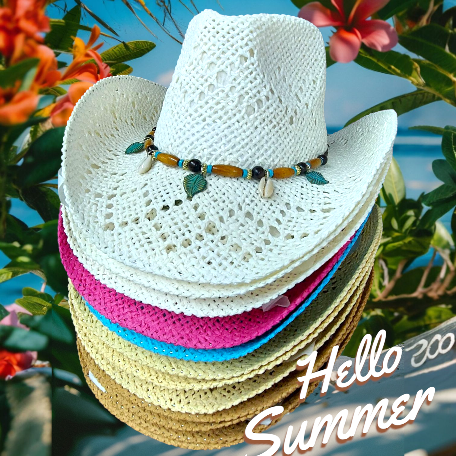 Cowgirl Straw Hat / Pack of 12 Western Hat- Cowrie Shell