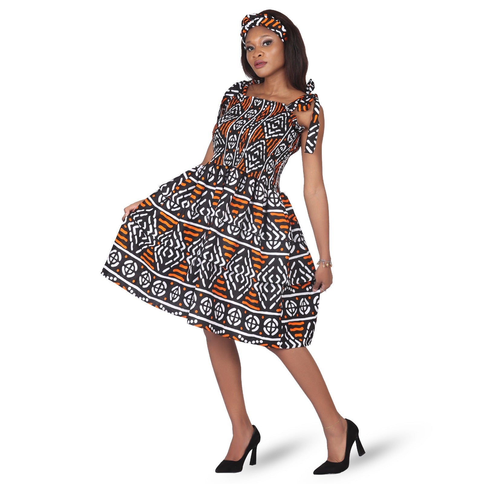 Tube Smock Flounce Dress/Shoulder Straps /African Anarka Print KVZ66
