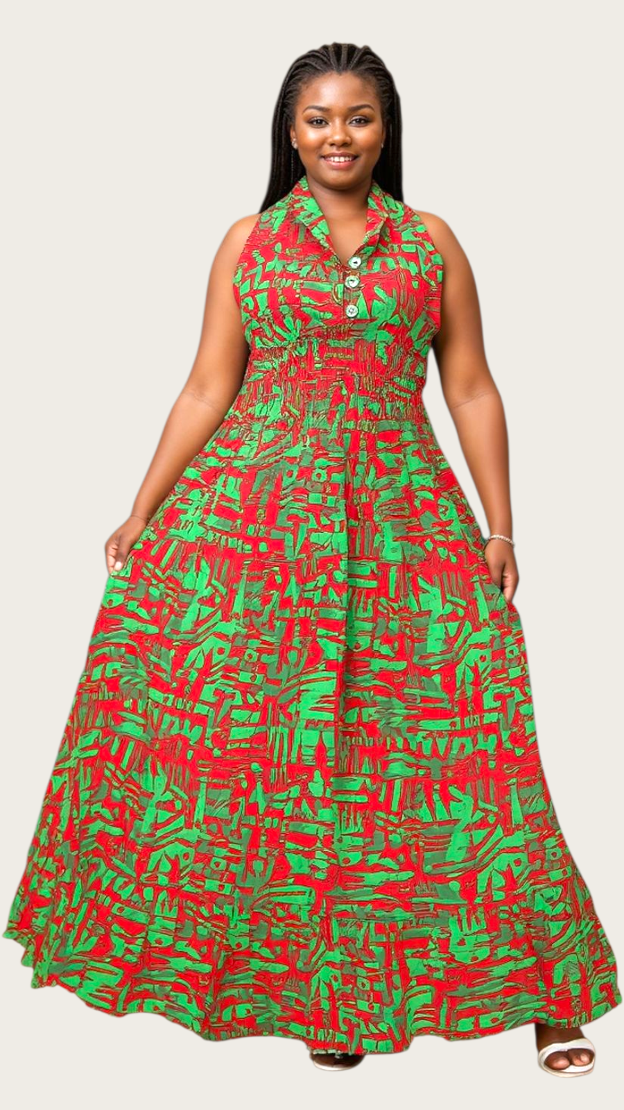 5005 Long Smocked Dress With Scarf