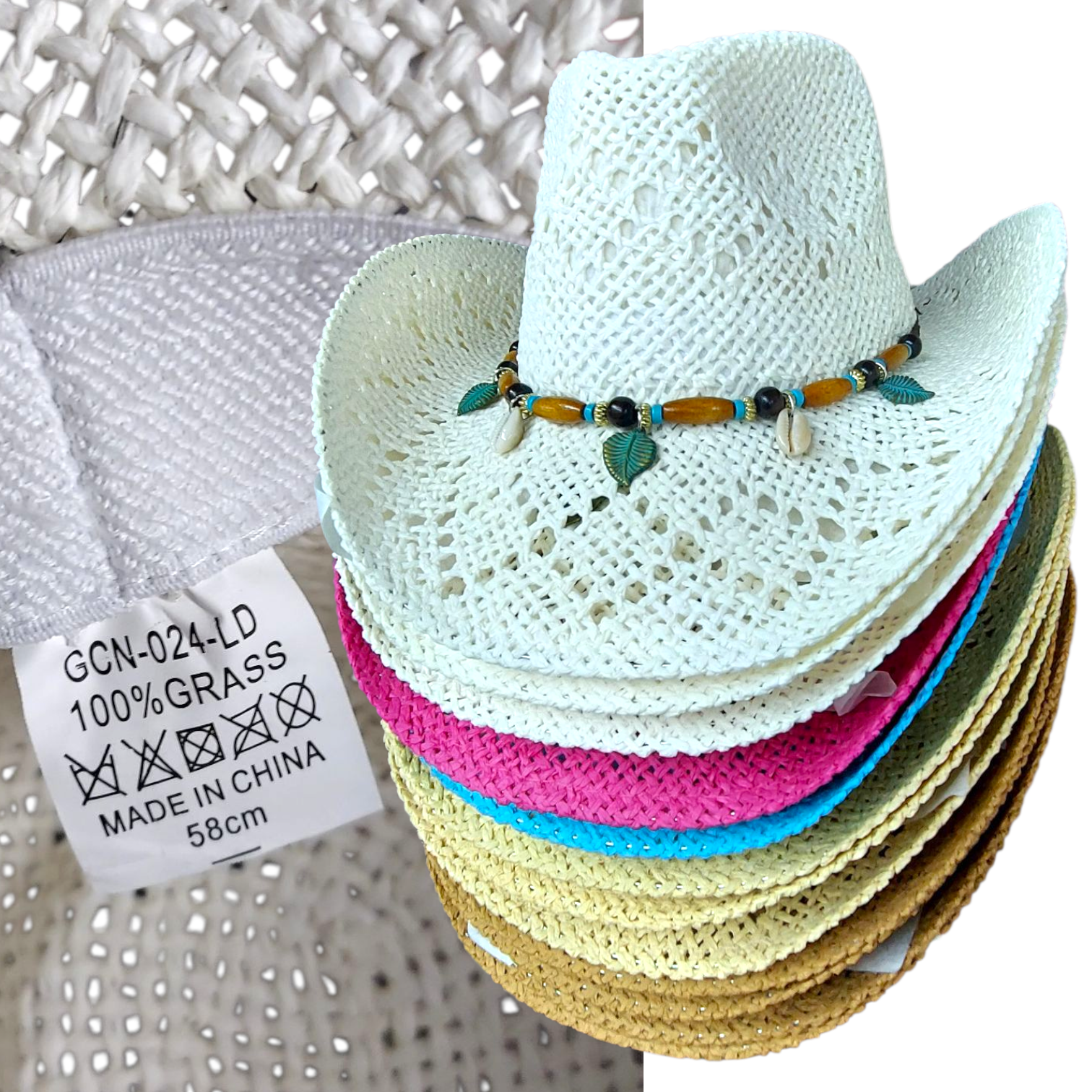 Cowgirl Straw Hat / Pack of 12 Western Hat- Cowrie Shell