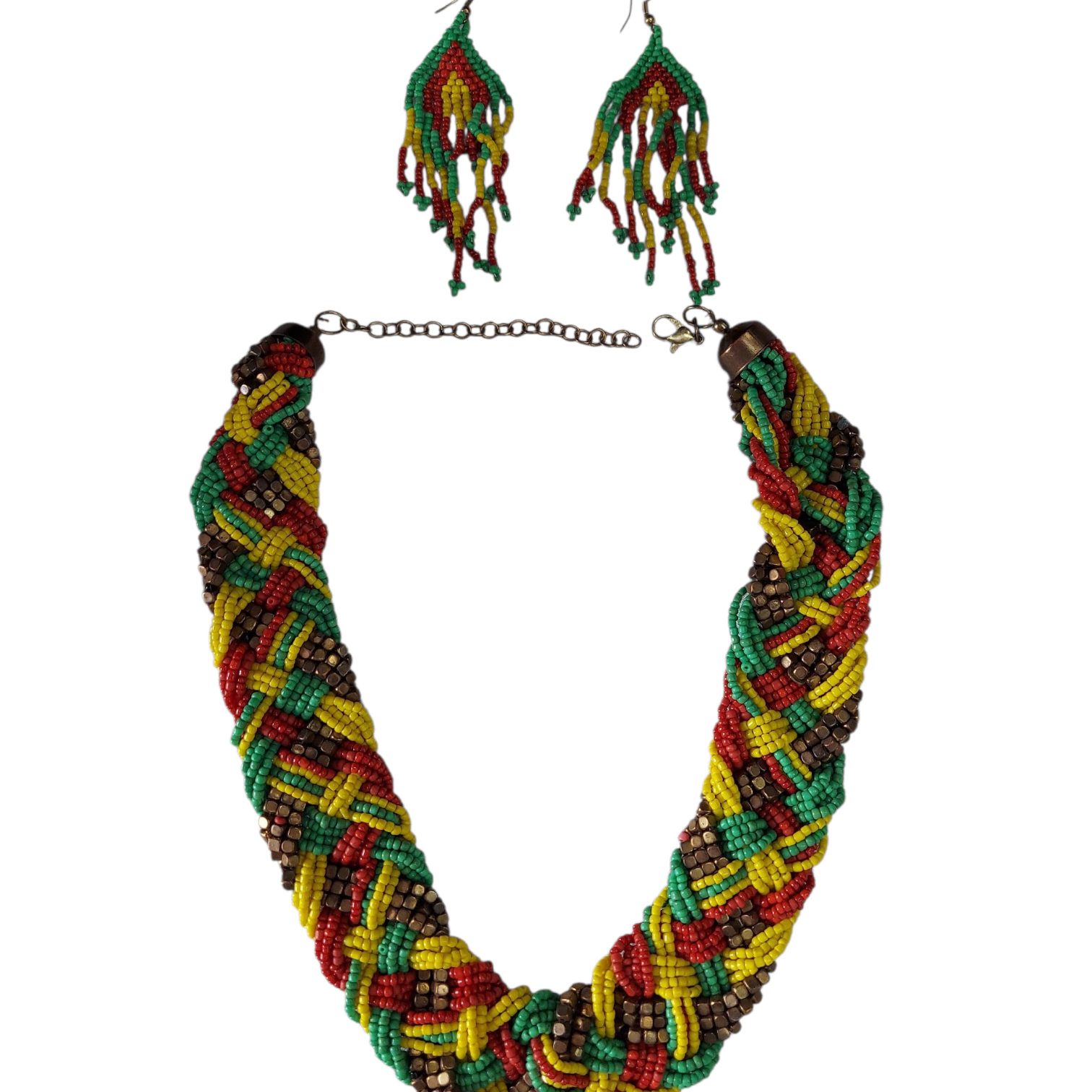 Necklace & Earrings Set / Beaded - Rasta