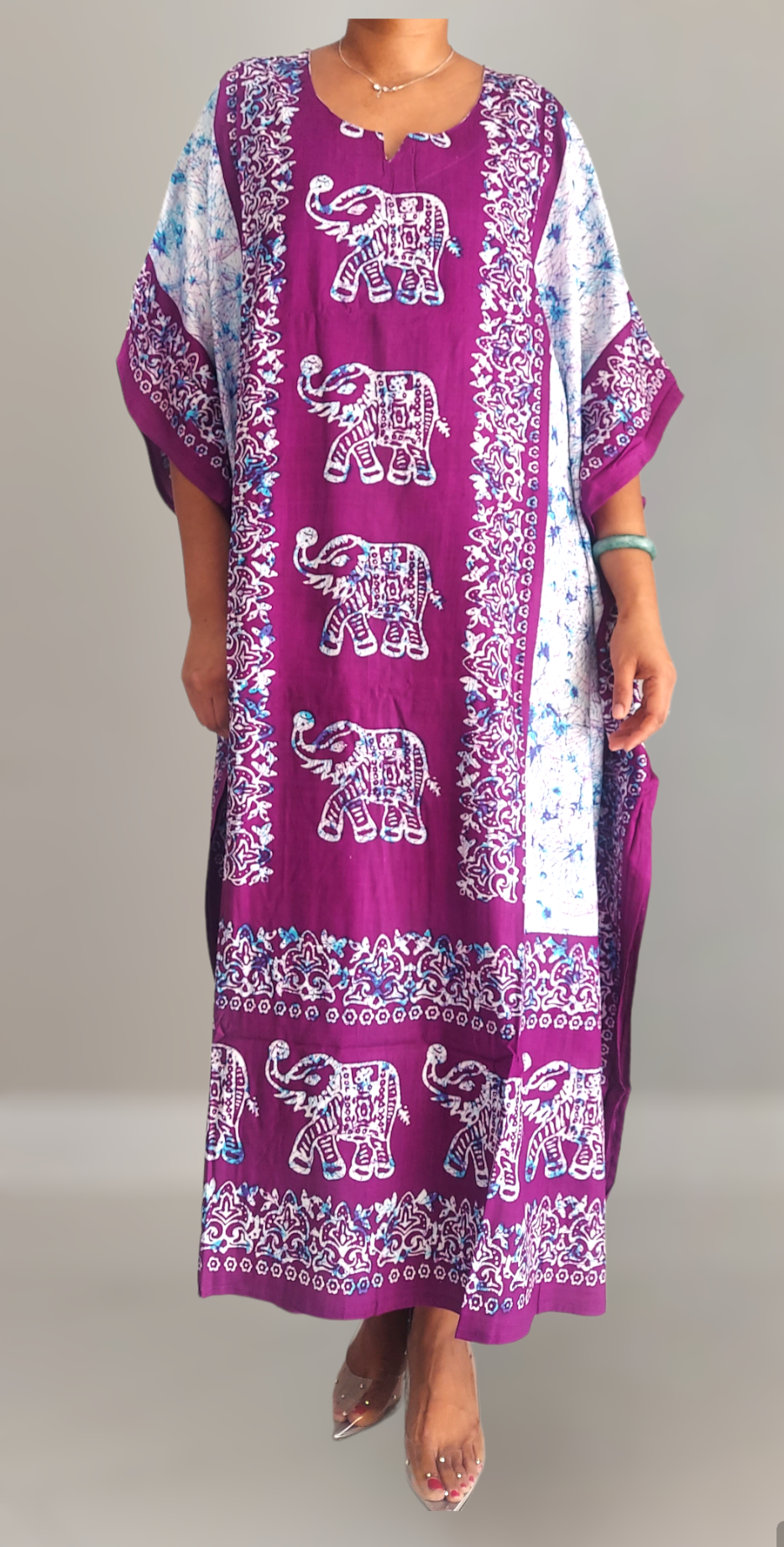 Women Elephant Print Kaftan Dress - Purple