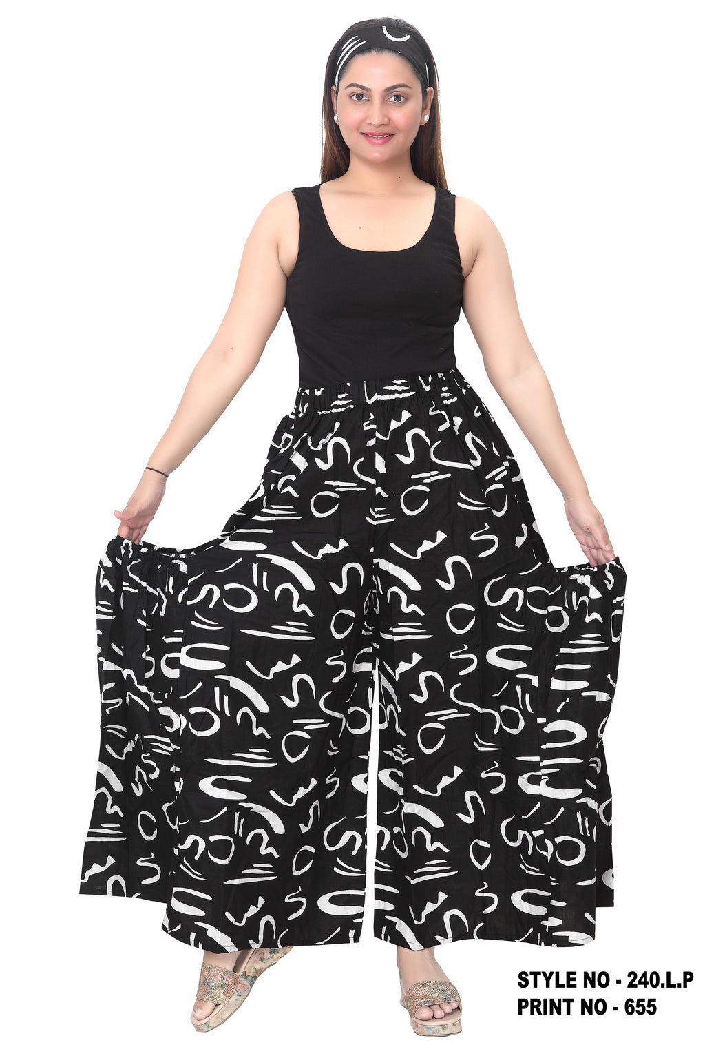 240 Big Pocket Palazzo Pant Print Black/White