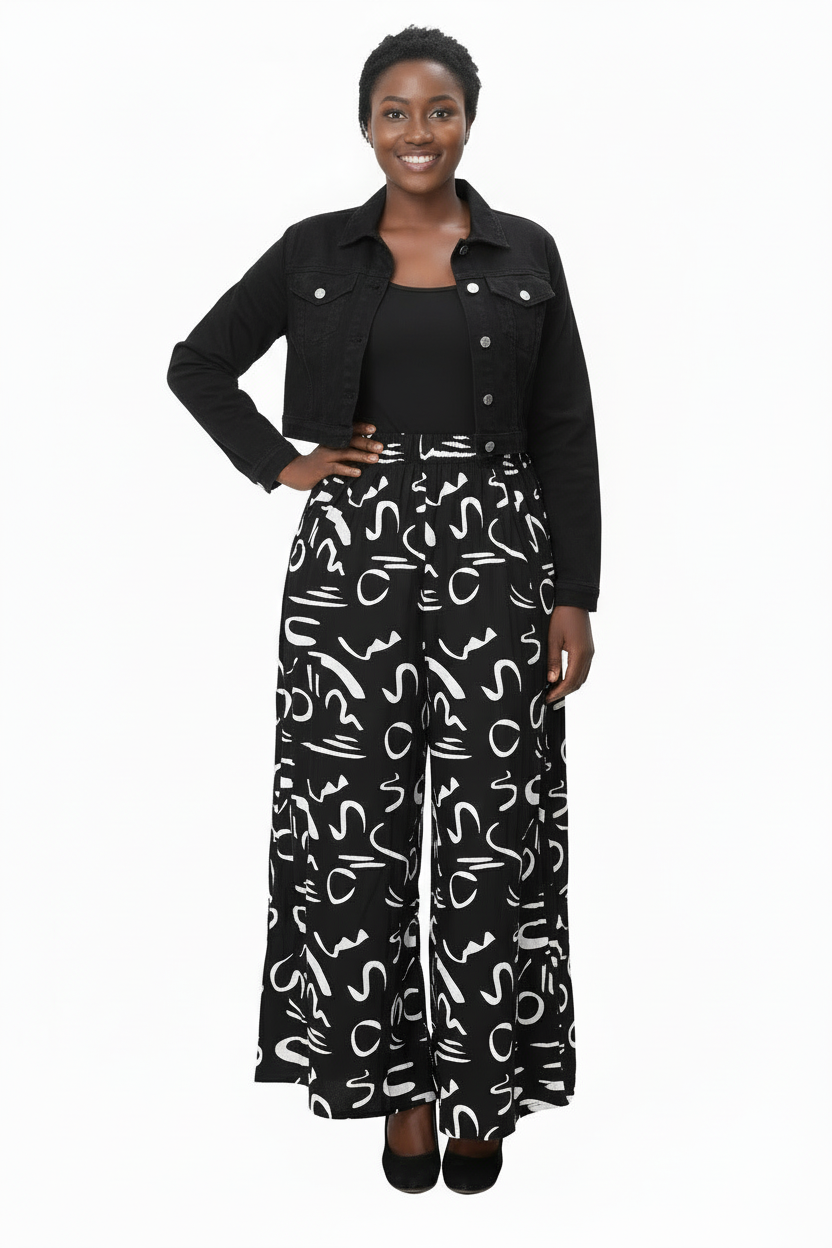 240 Big Pocket Palazzo Pant Print Black/White