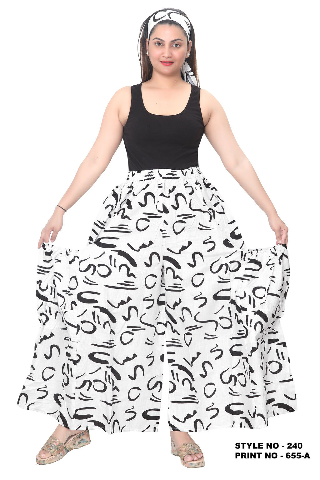 240 Big Pocket Palazzo Pant Print Black/White
