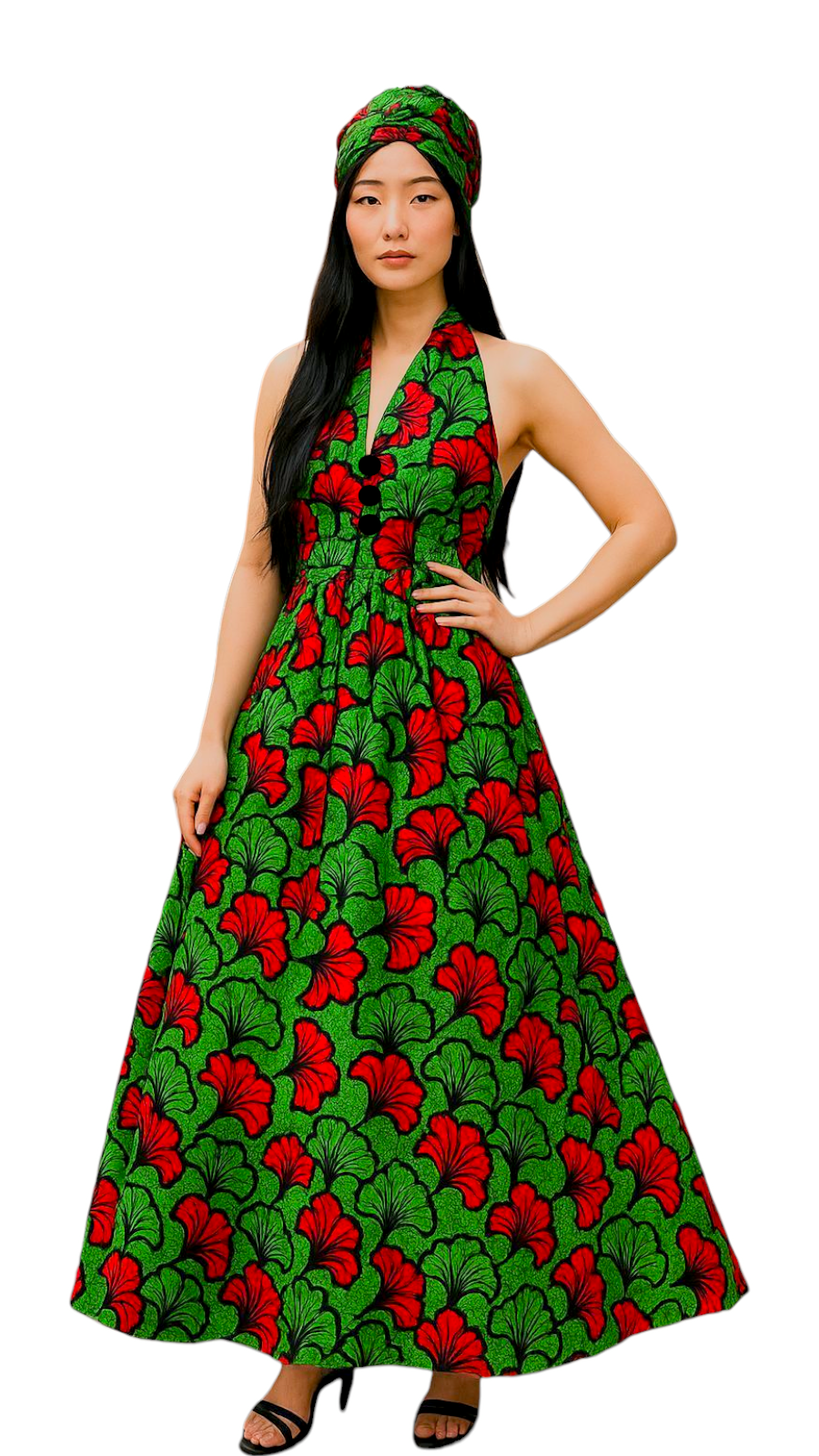 (Copy) Smocked Halter Dress With Scarf Fuchsia Floral - 3028L