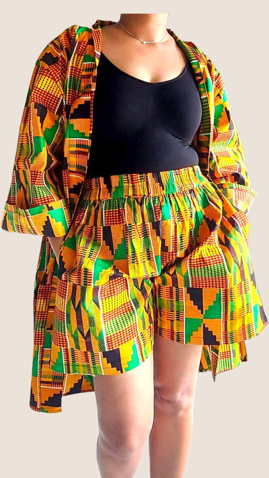 Kimono Shorts Set / Shorts & Kimono / Anarks Print 012 Orange Kente